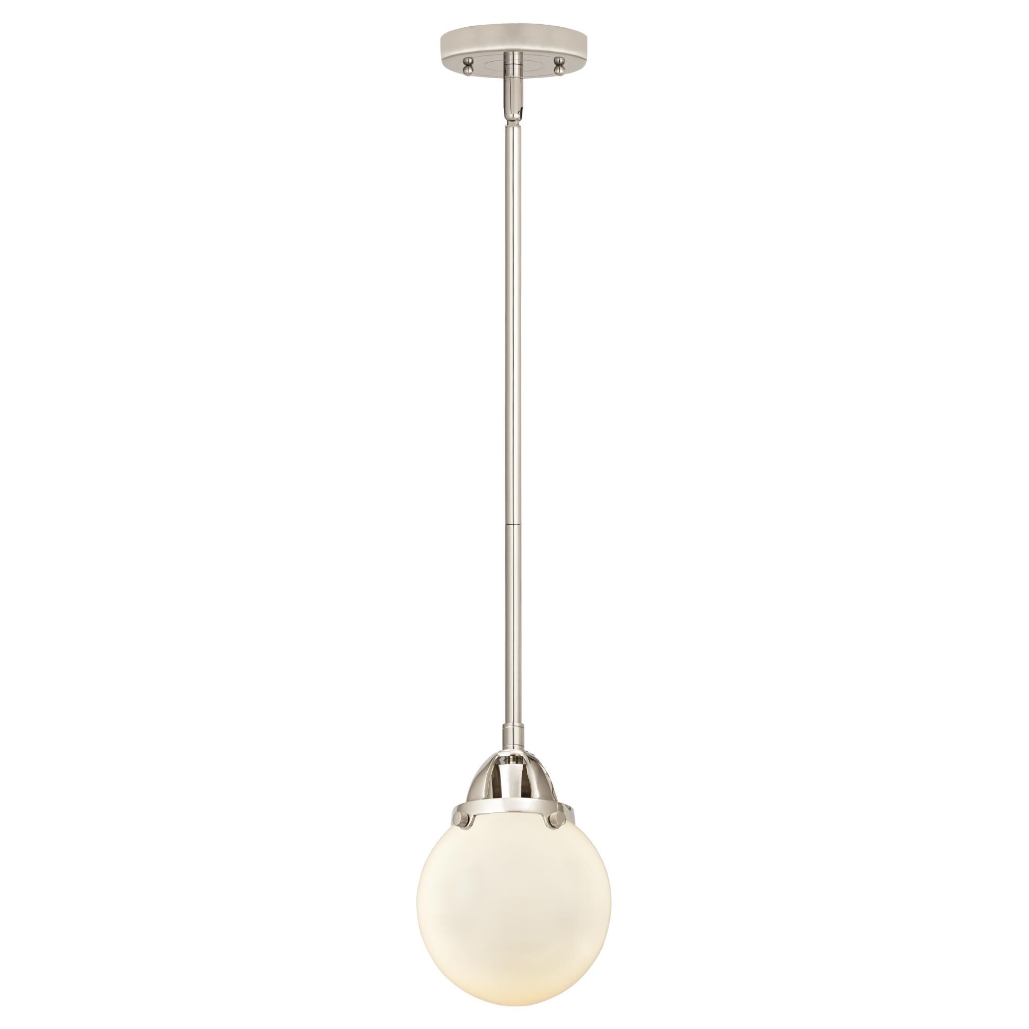 Shown in Polished Nickel finish and Matte White Globe glass and No Shade shade