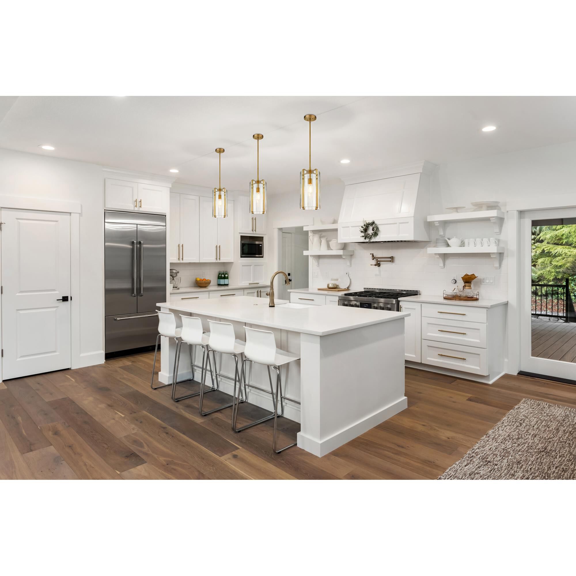 Shown in Rubbed Brass finish and Clear glass and Clear shade