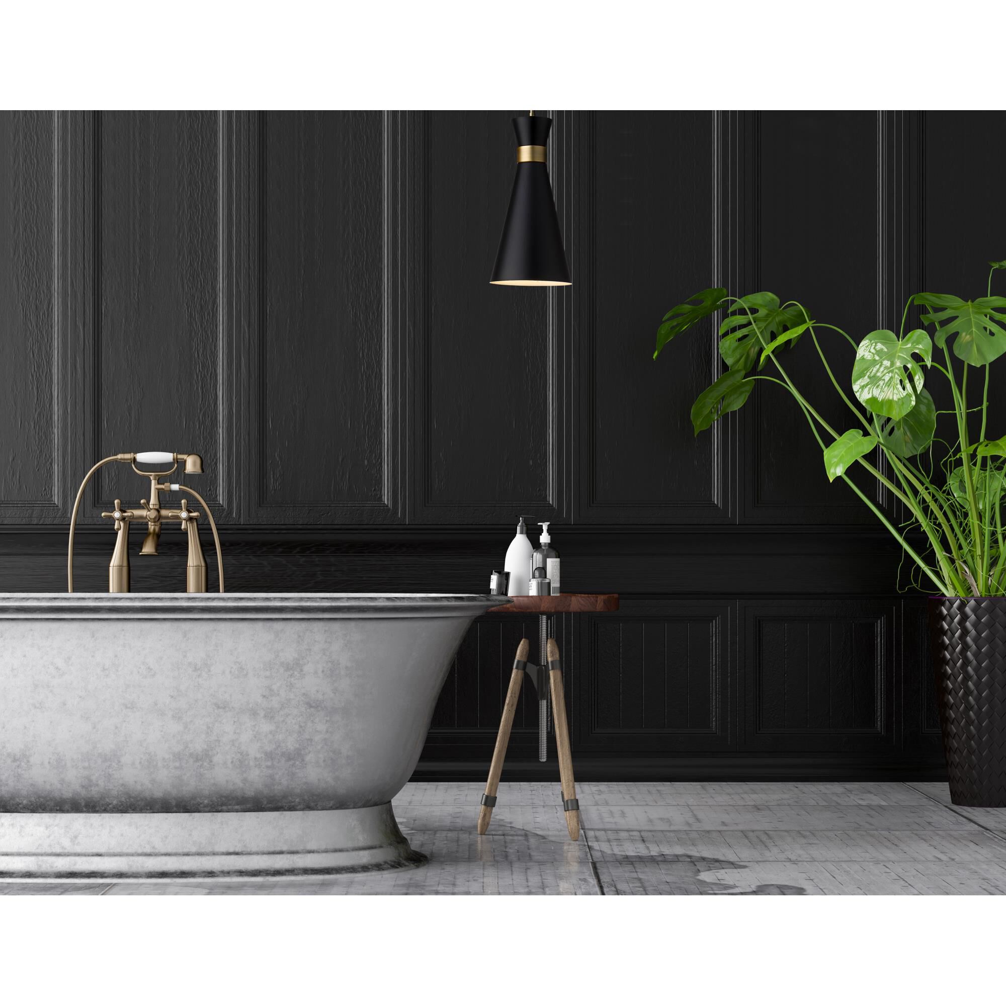 Shown in Matte Black + Heritage Brass finish and Metal glass and Metal shade