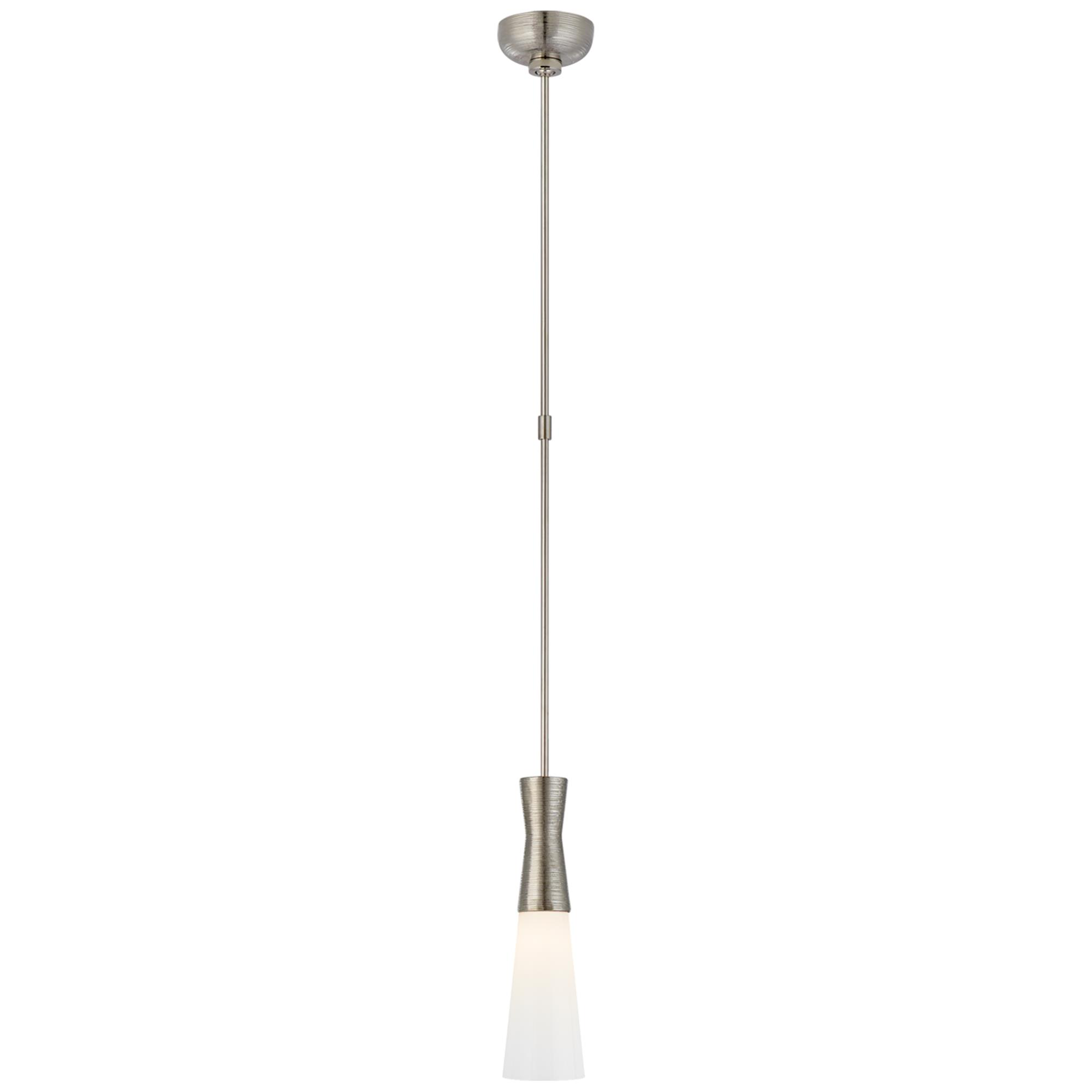 Shown in Polished Nickel finish and White  glass