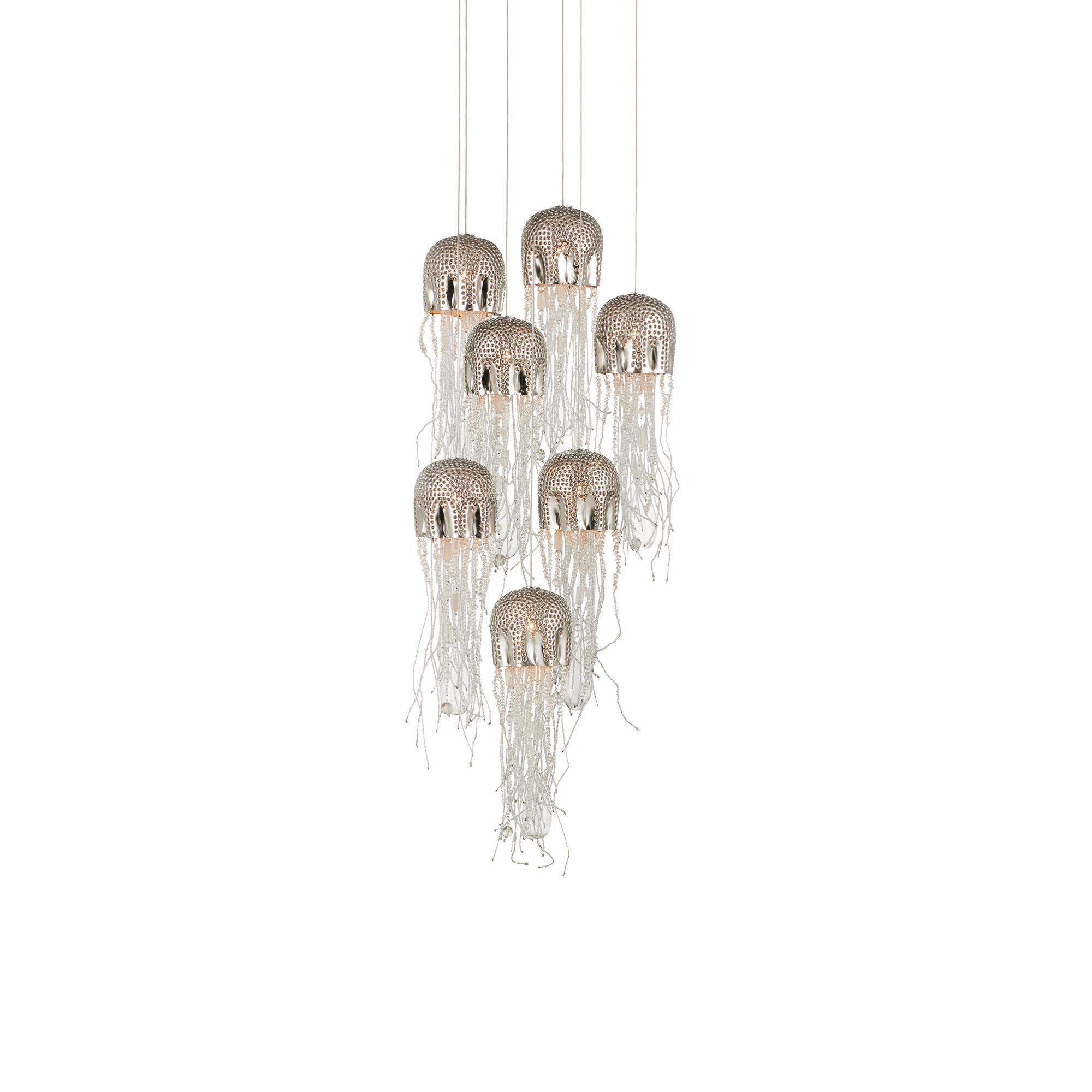 Shown in Nickel/Silver finish and Nickel/Steel/Glass shade