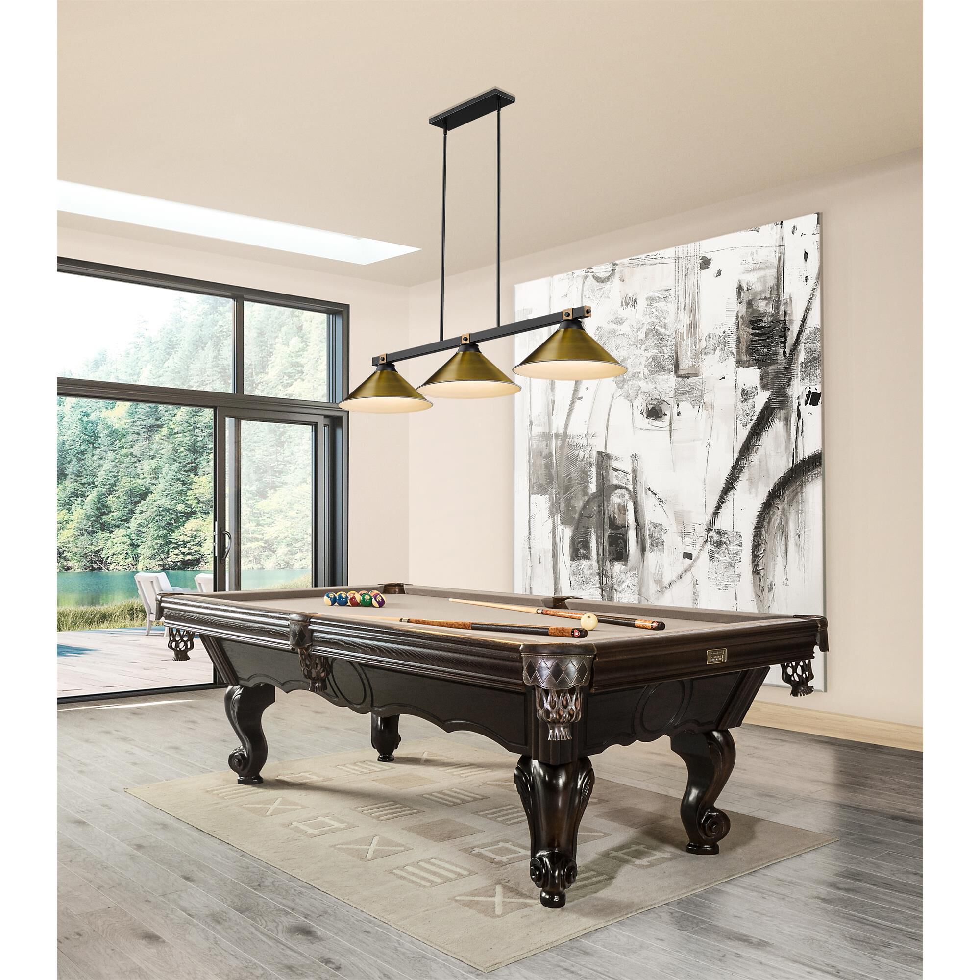 Shown in Matte Black + Rubbed Brass finish and Rubbed Brass glass and Rubbed Brass shade