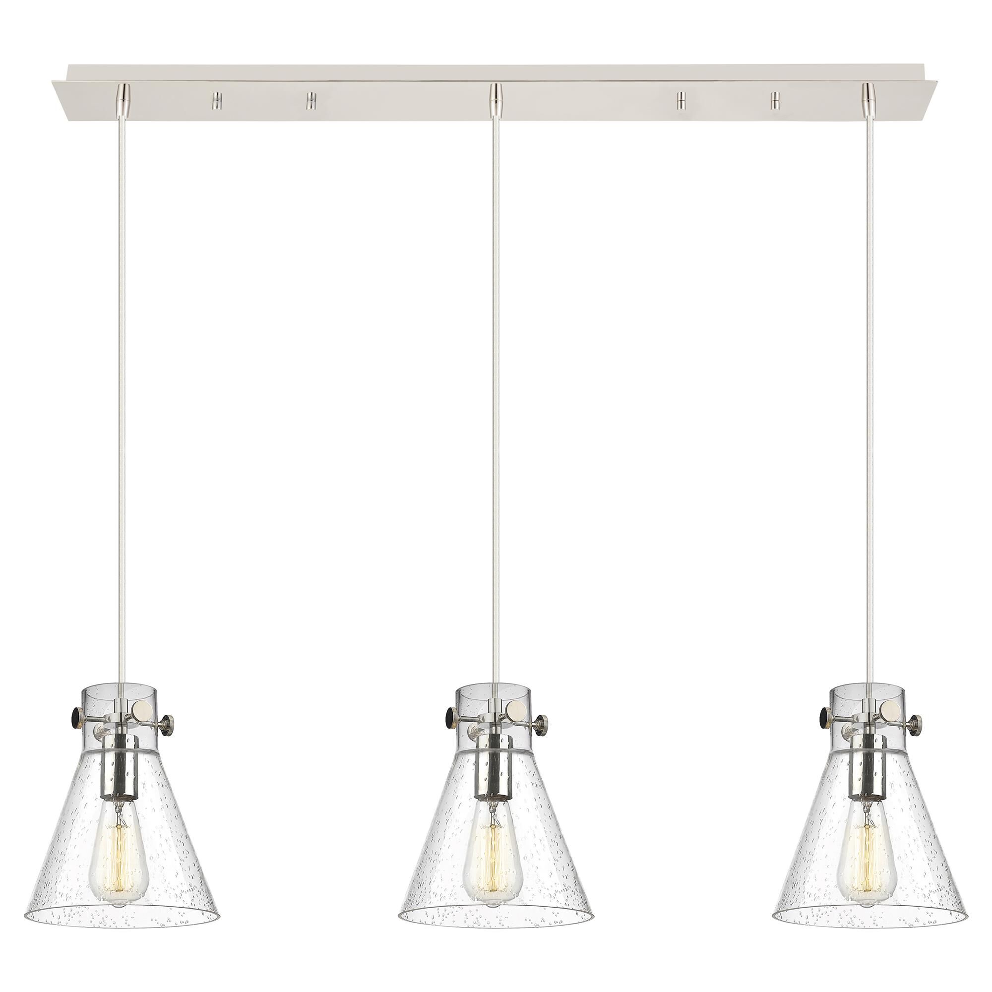 Shown in Polished Nickel finish and Seedy glass and Seedy Glass shade