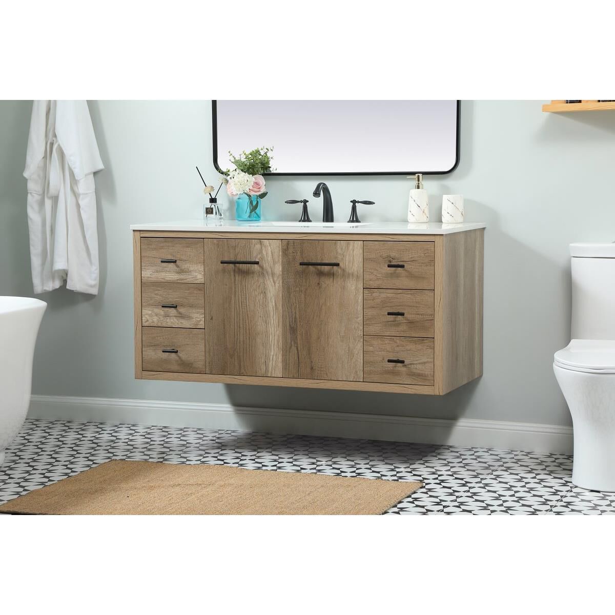 Shown in Natural Oak finish and No Backsplash accent