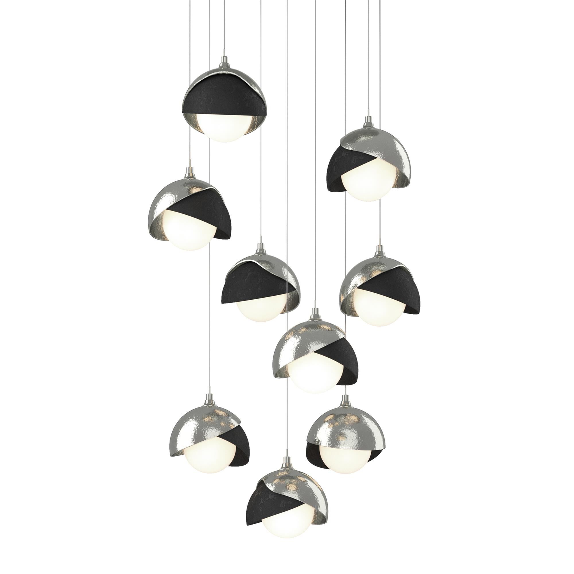Shown in Sterling finish and Opal glass and Black accent