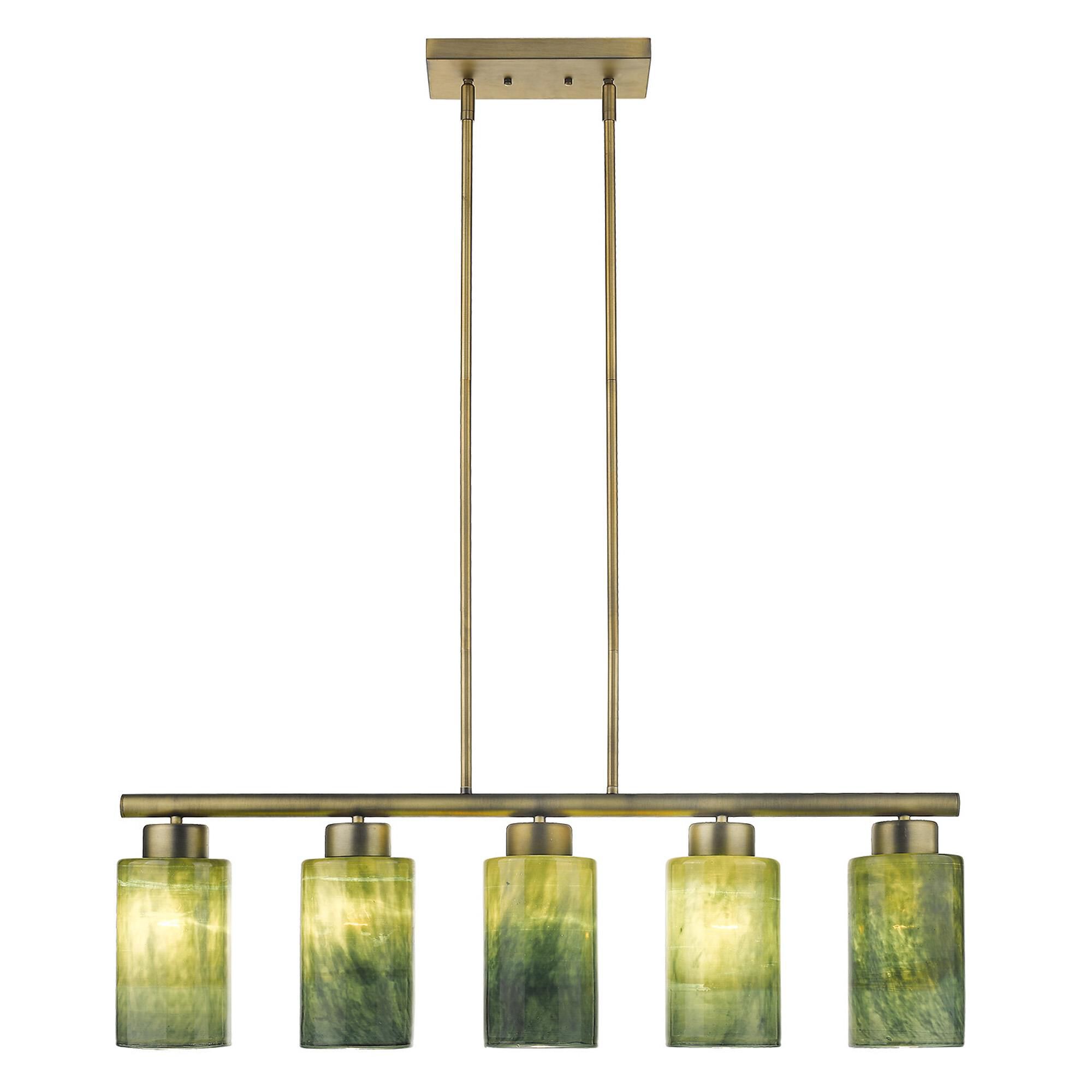Shown in Brass finish and Blue/Gold glass and Blue/Gold Cylindrical Glass s shade
