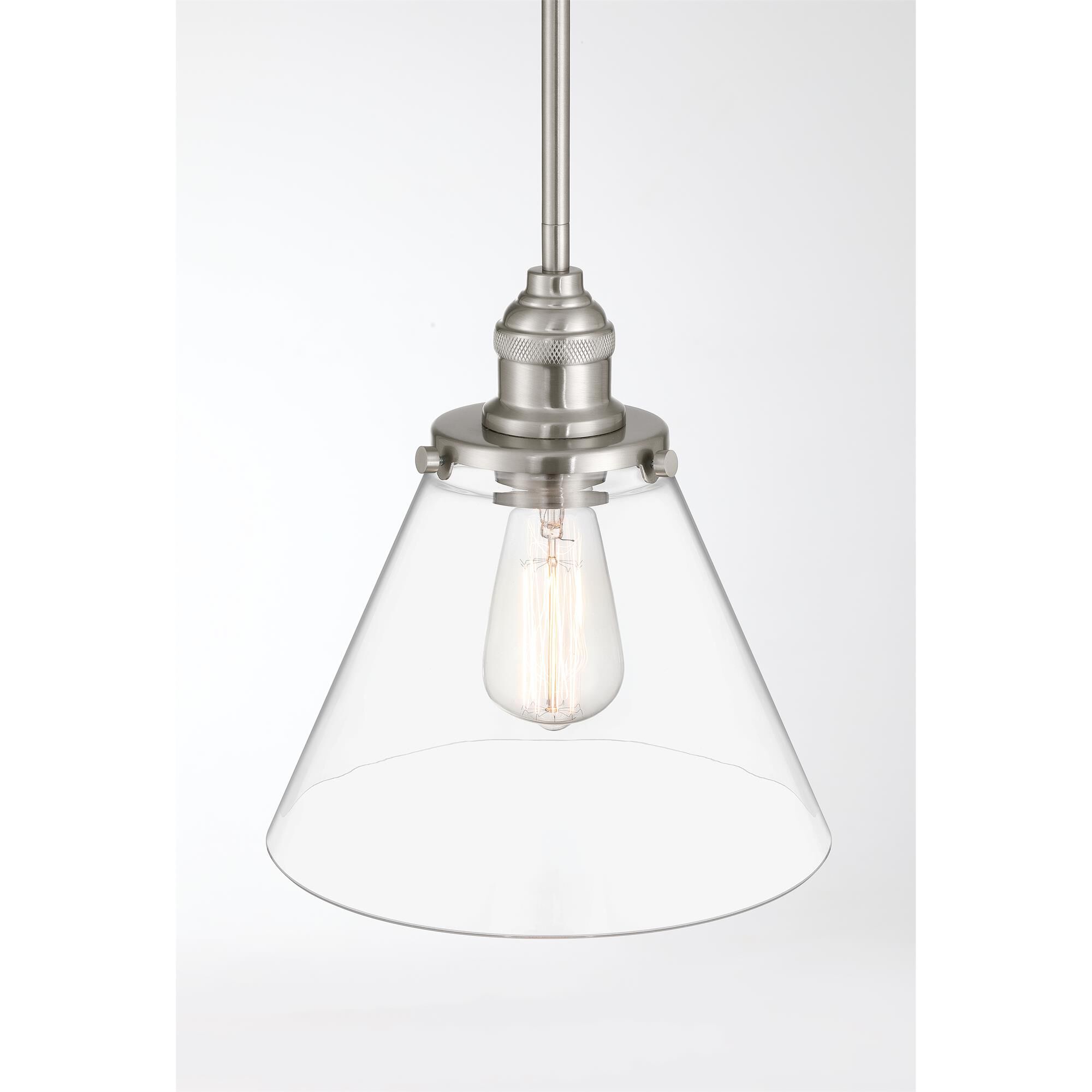 Shown in Brushed Nickel finish and Clear glass