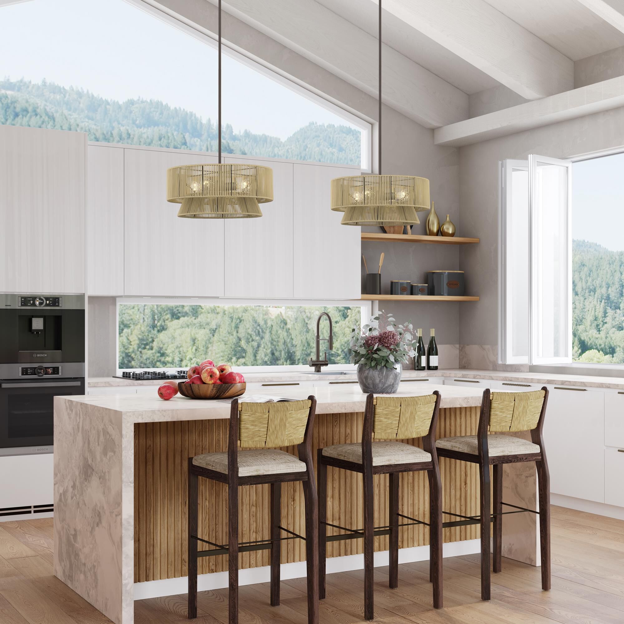 Shown in English Bronze finish and Hand-Woven Venetian Gold Color Polyester Rope shade