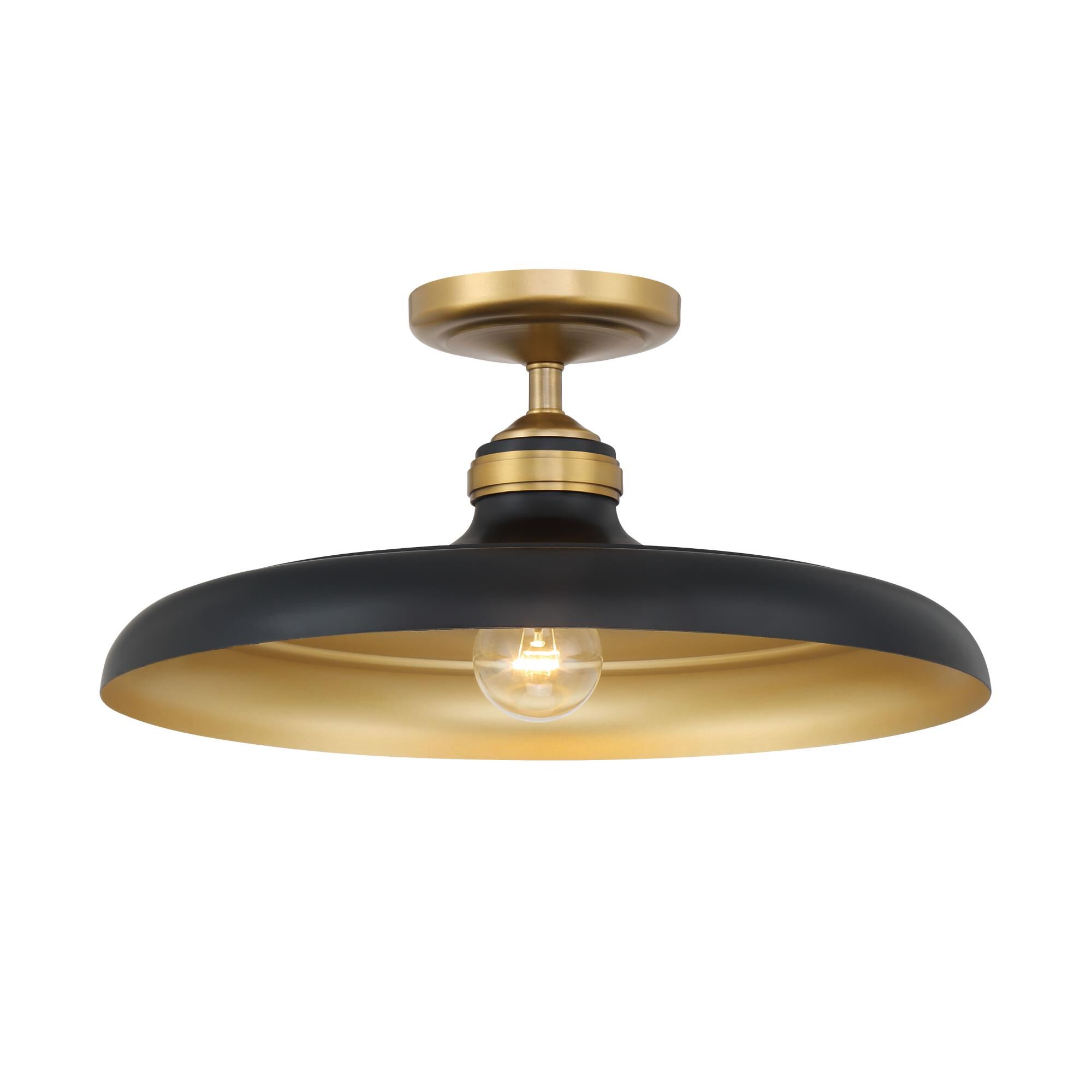 Shown in Legacy Brass & Dark Matte Blac finish and Dark Matte Black (Outside)/Legacy Brass (Inside) glass and Steel shade