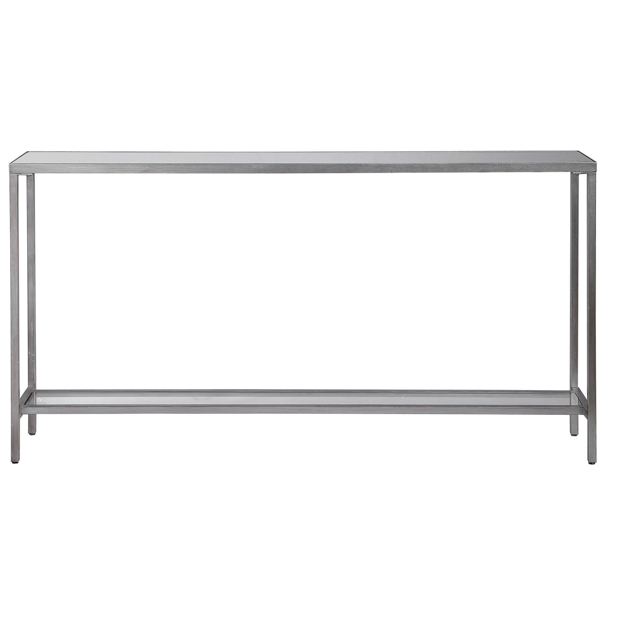 Shown in Classic And Minimalistic, This Narrow Iron Console Table Is Finished With Lightly Antiqued Silver Le finish