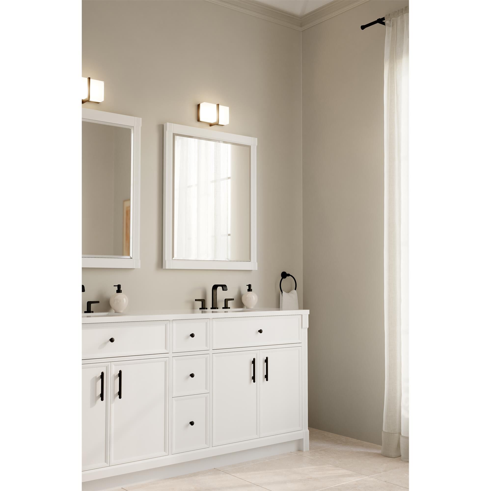 Shown in Dark Matte Black finish and White glass
