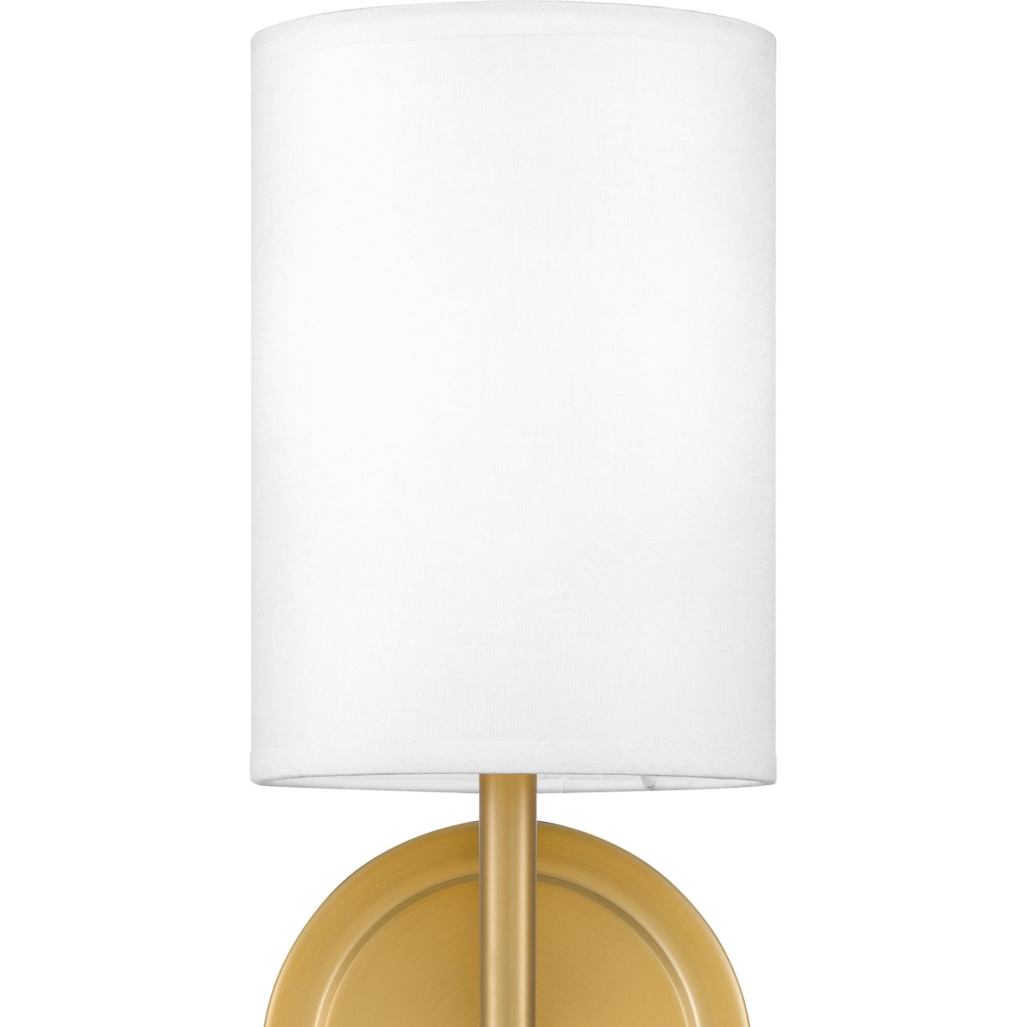 Shown in Aged Brass finish and White Fabric shade