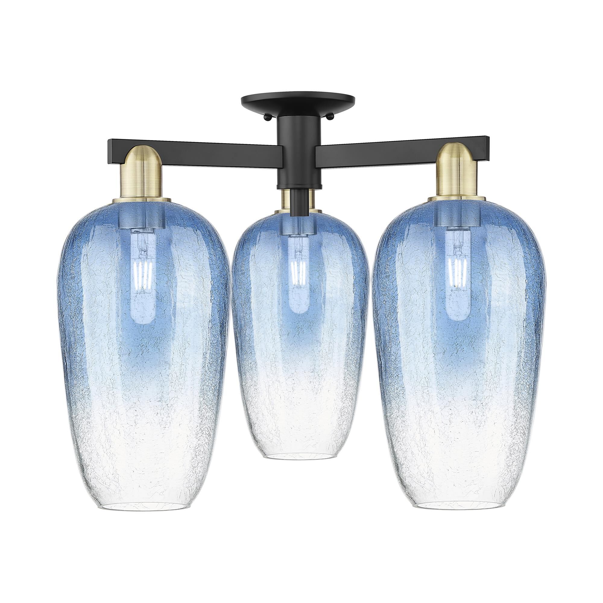 Shown in Black Antique Brass finish and Sapphire Blue glass