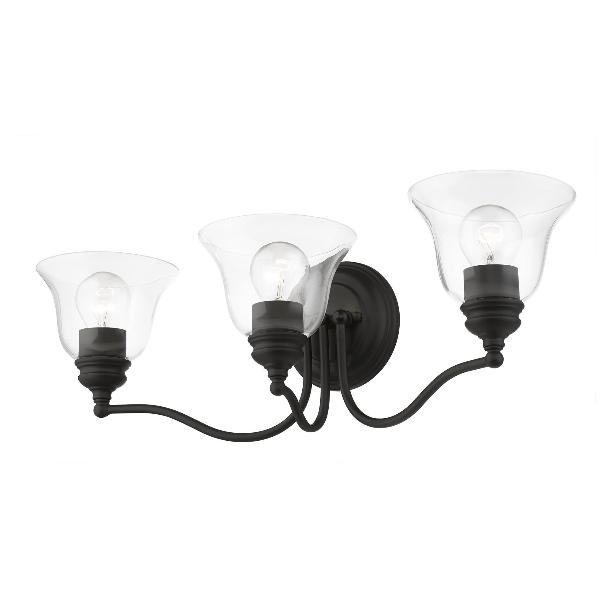 Shown in Black finish and Hand Blown Clear glass