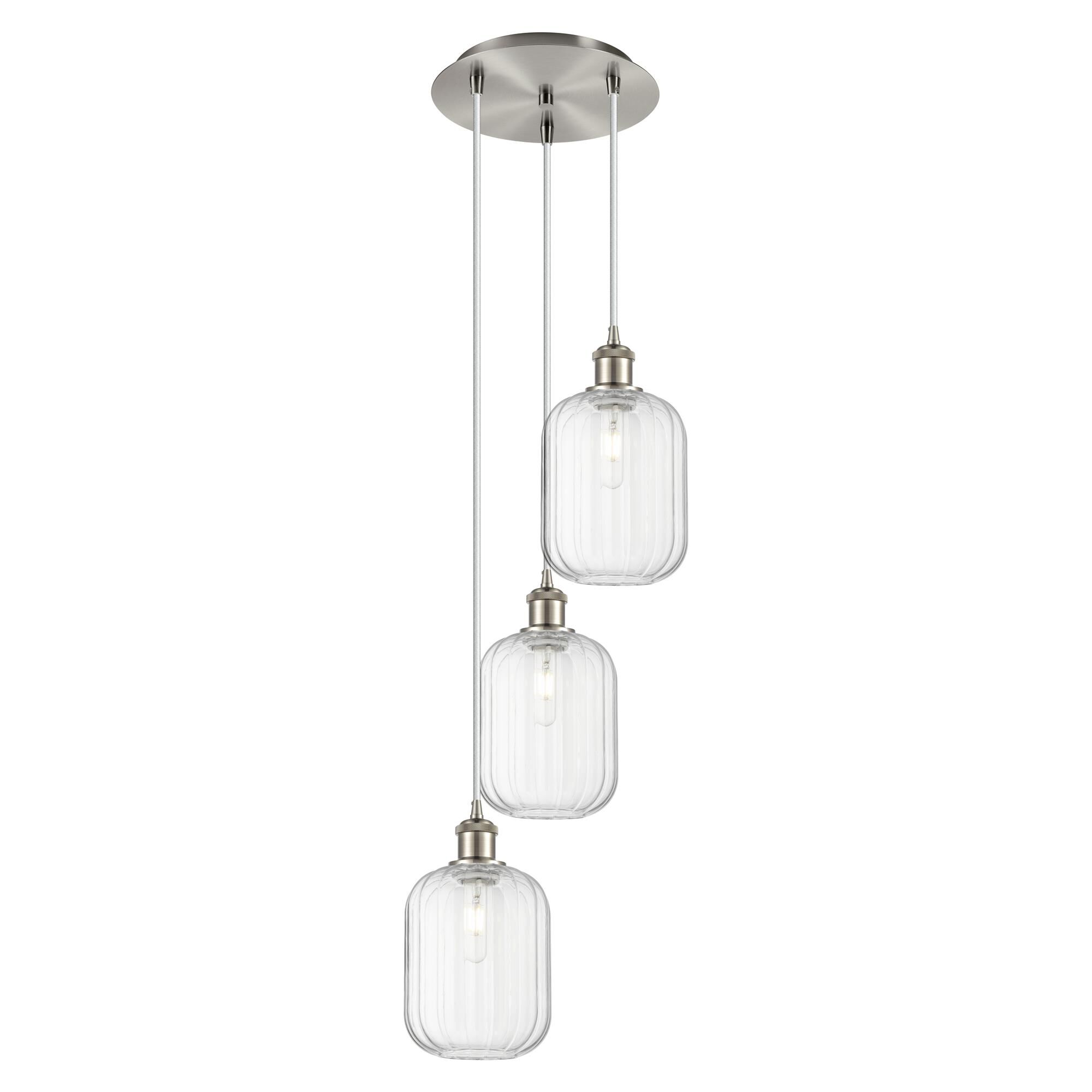Shown in Brushed Satin Nickel finish and Clear glass