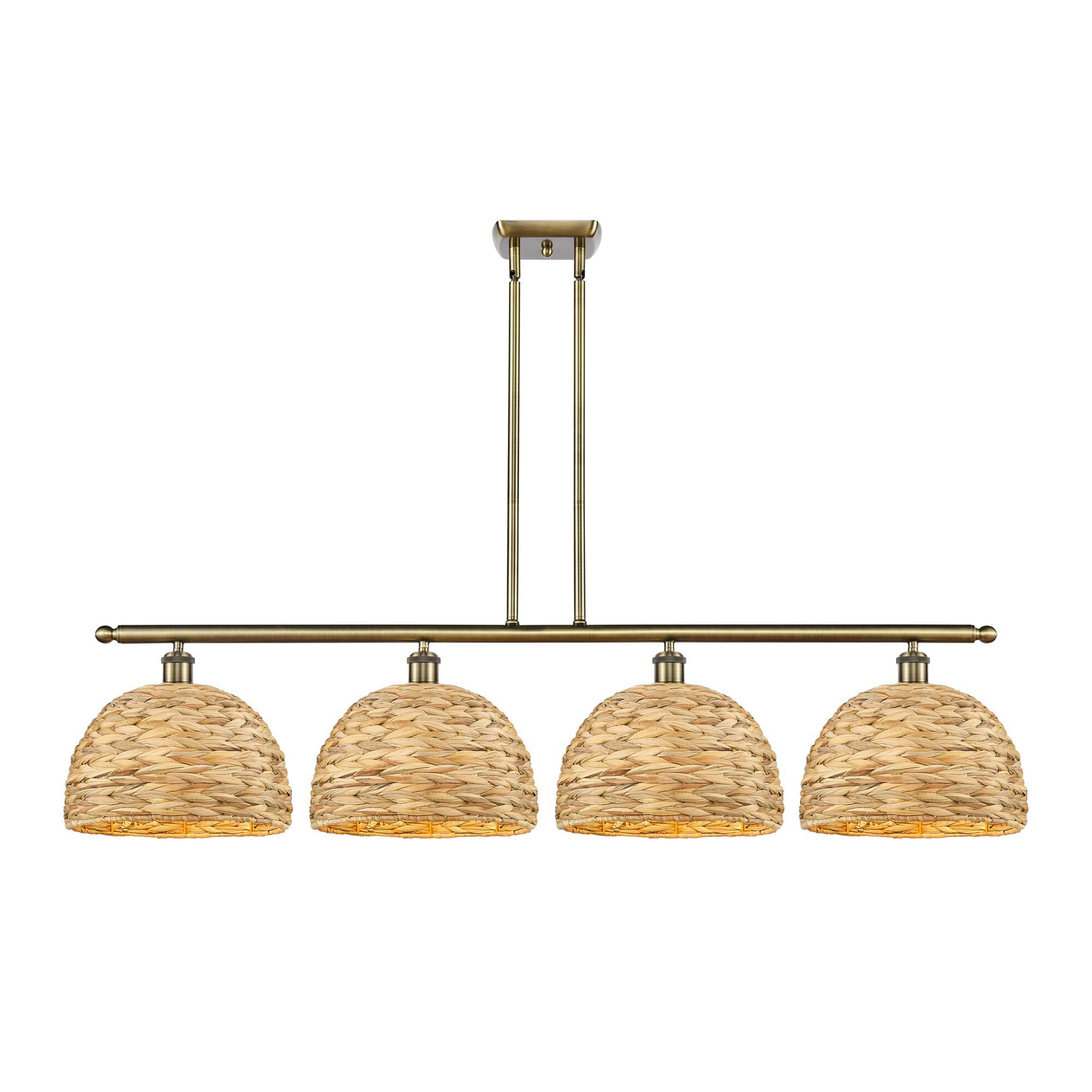 Shown in Antique Brass finish and Natural shade