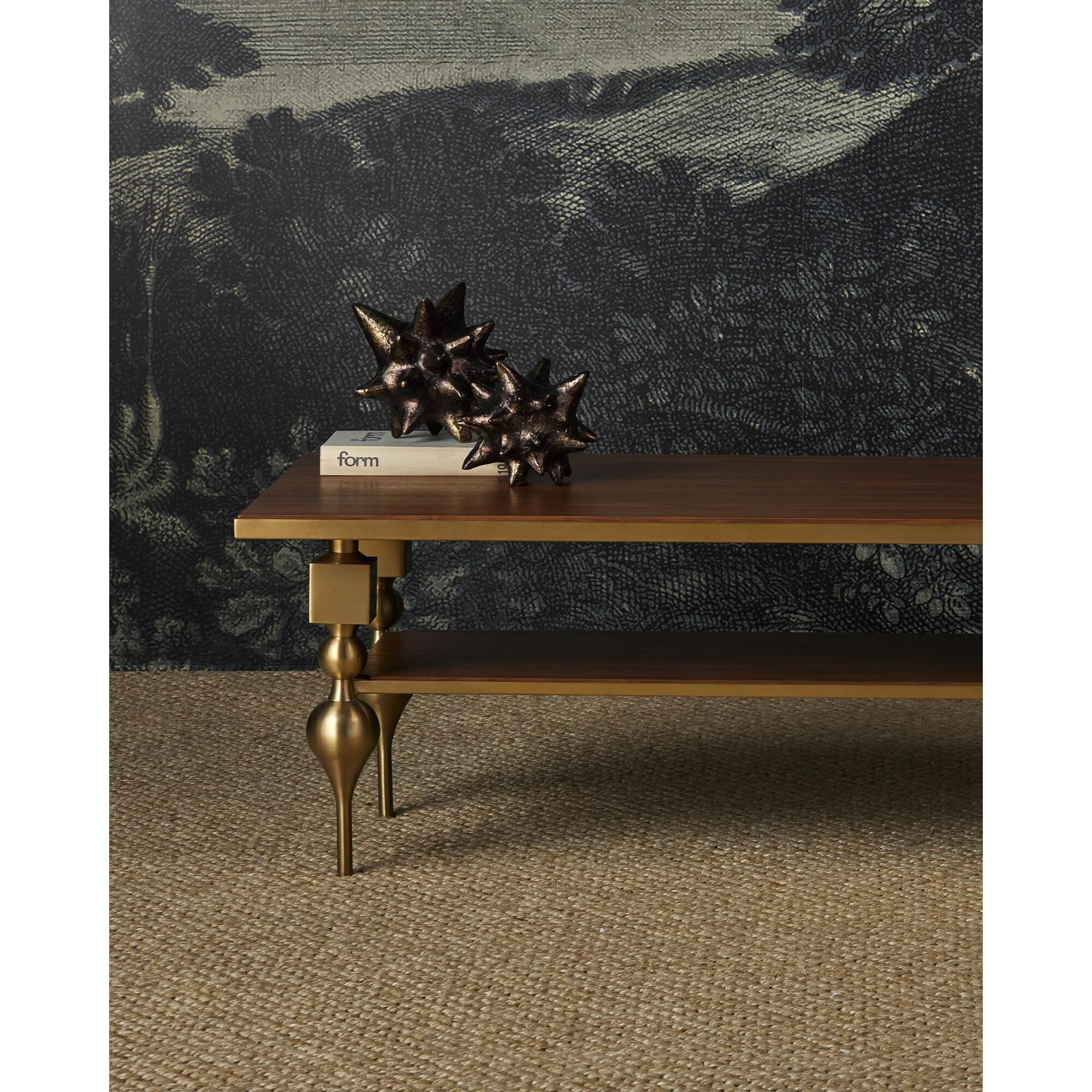 Shown in Brushed Brass, Walnut finish