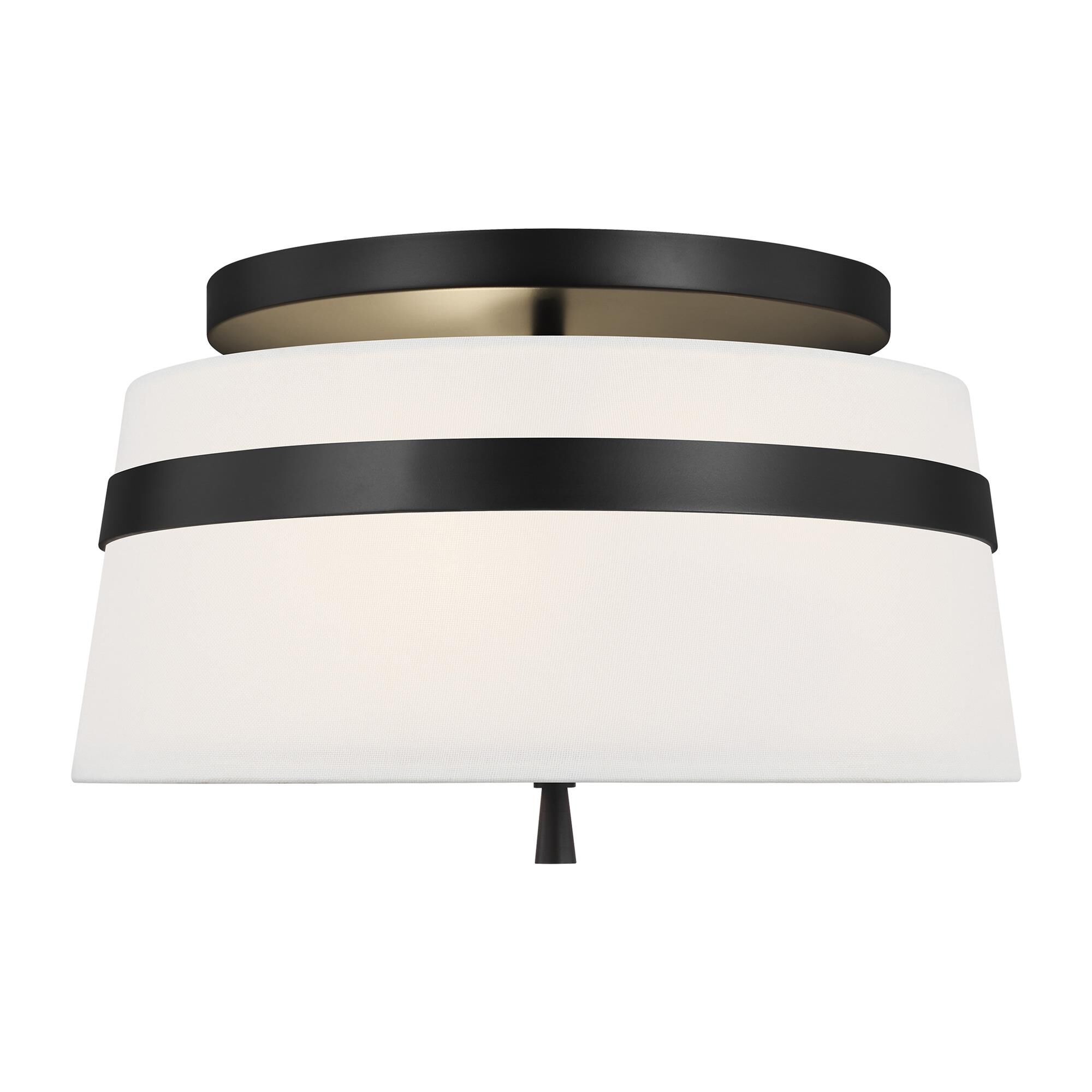 Shown in Aged Iron finish and White Linen Fabric shade