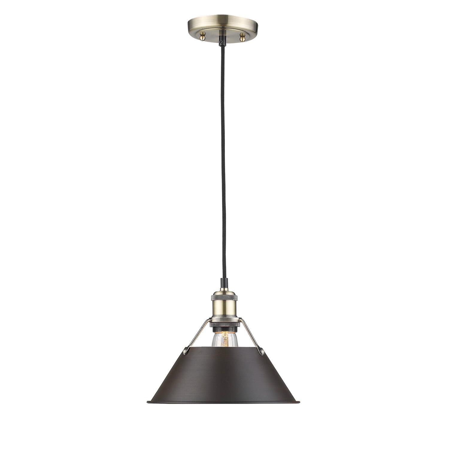 Shown in Aged Brass finish and Rubbed Bronze shade