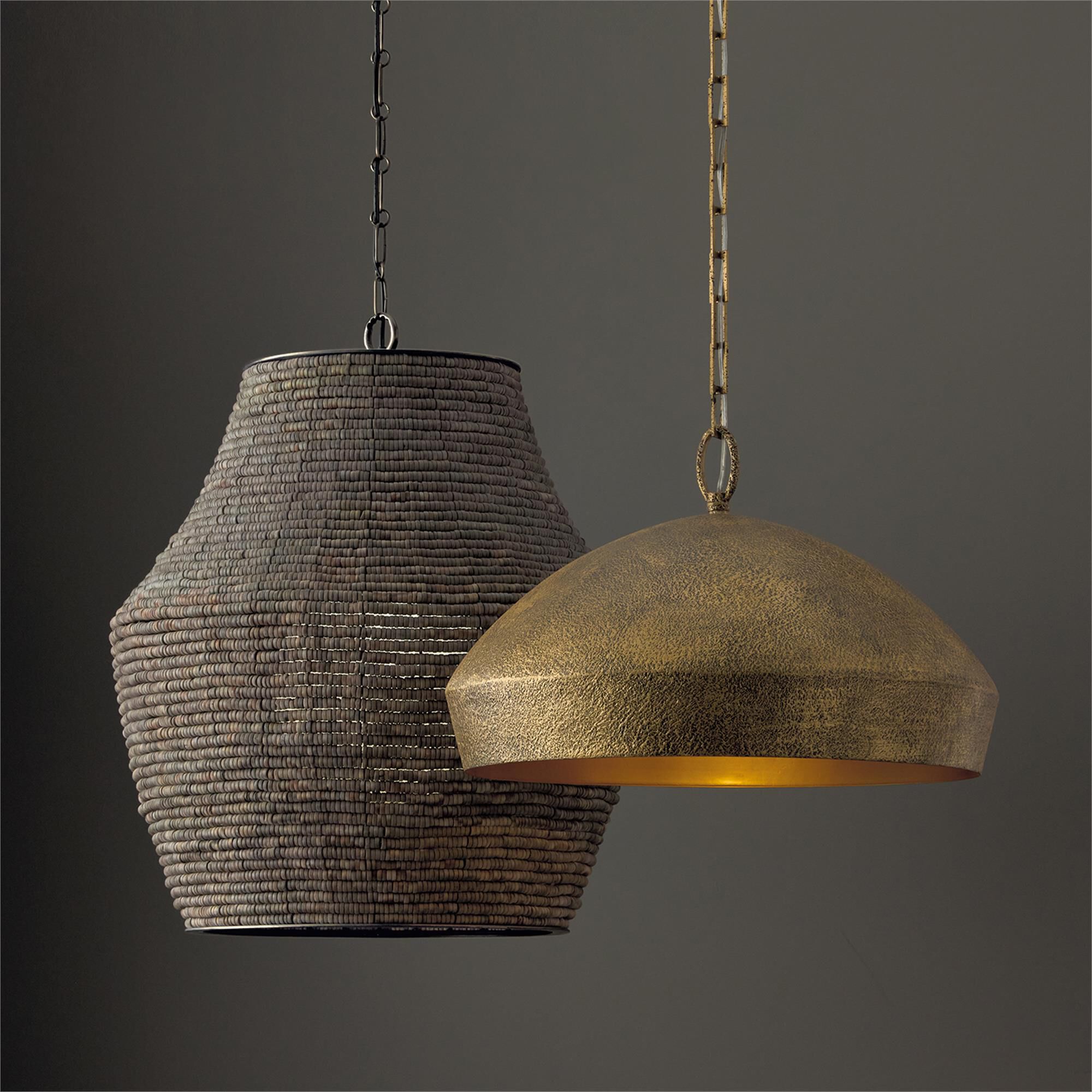 Shown in Aegean Grey and Dark Brass finish and White Globe glass