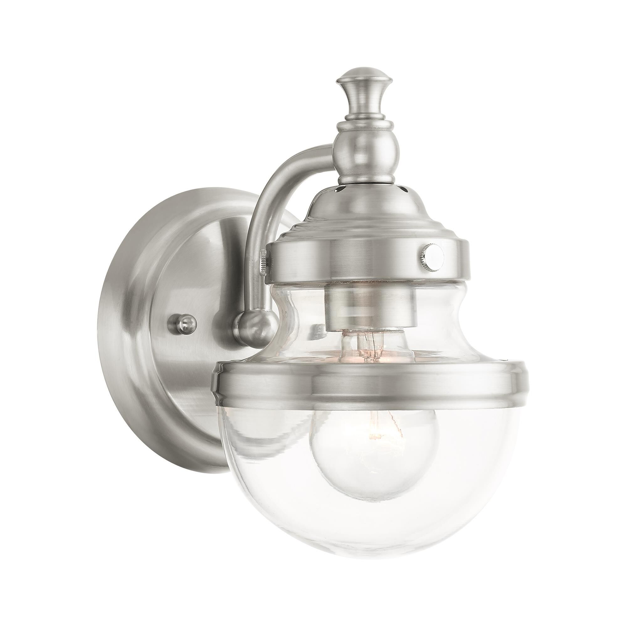 Shown in Brushed Nickel finish and Hand Blown Clear glass and Hand Blown Clear Glass shade