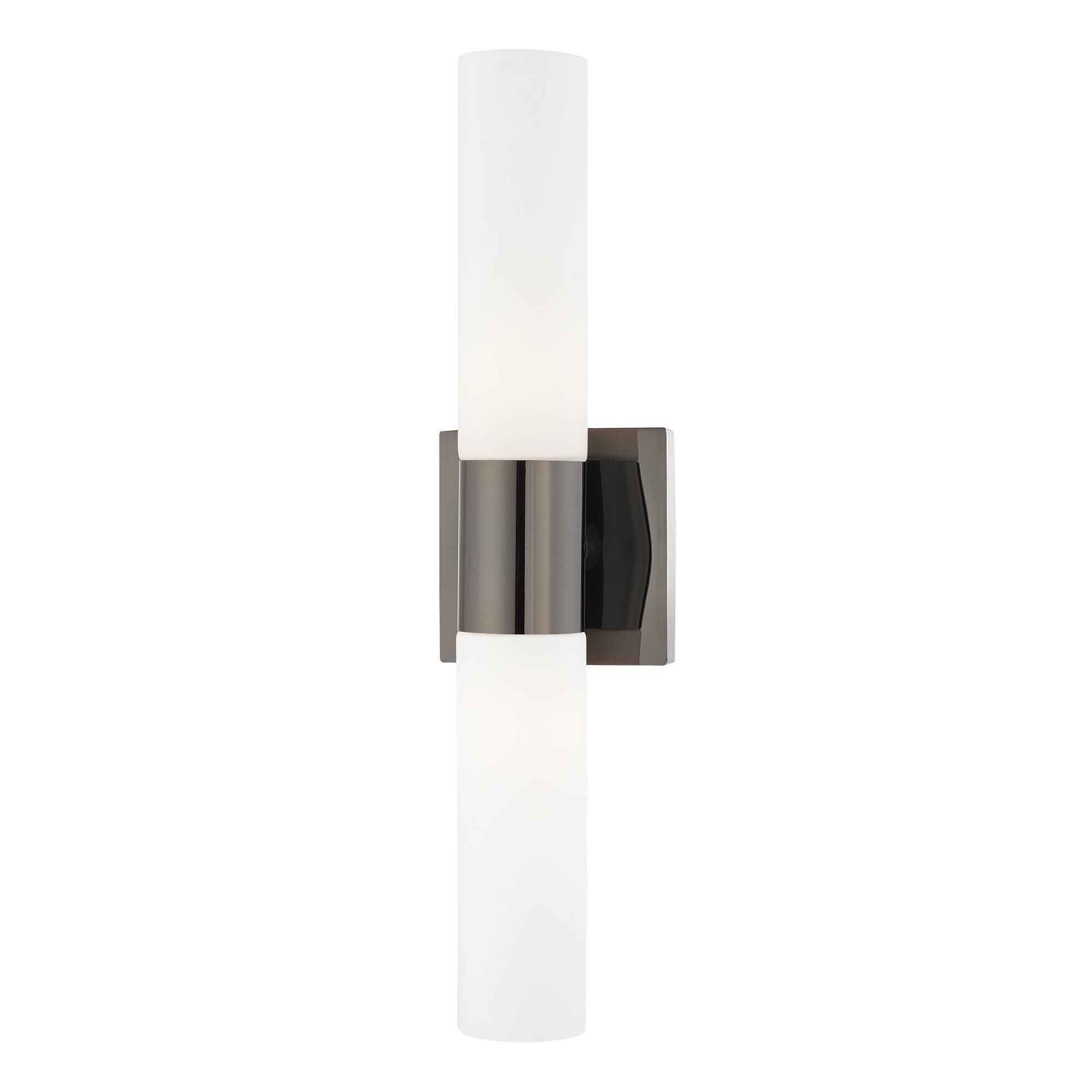 Shown in Black Chrome finish and Hand Blown Satin Opal White Twist Lock glass