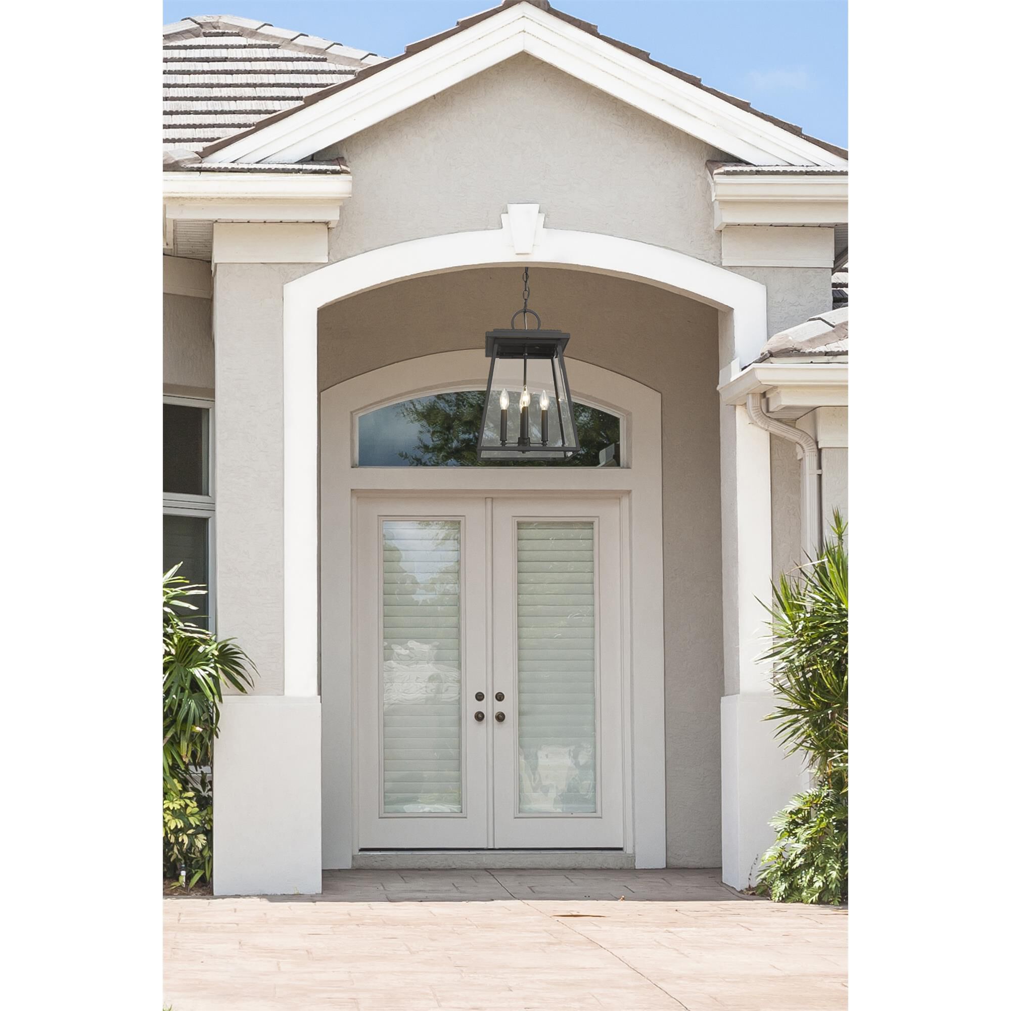 Shown in Black finish and Clear Beveled glass