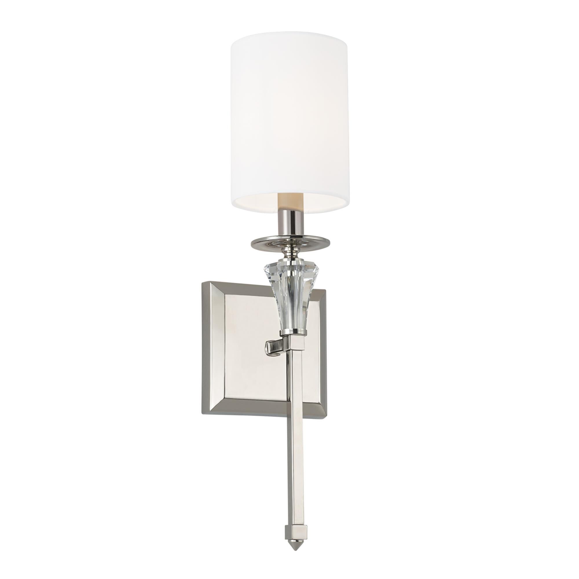 Shown in Polished Nickel finish and 700 glass and White Fabric Stay-Straight shade