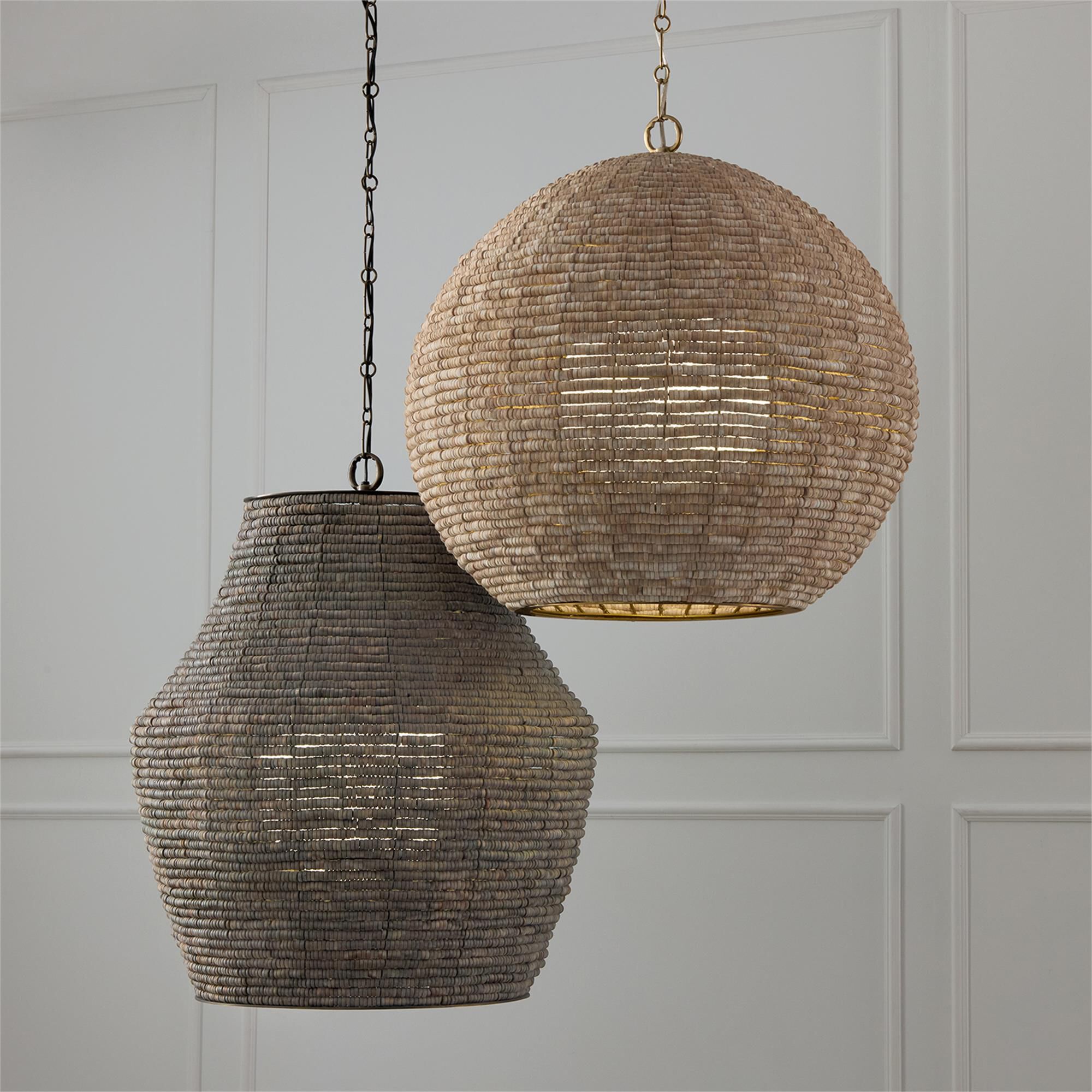 Shown in Light Fawn and Matte Brass finish and White Globe glass