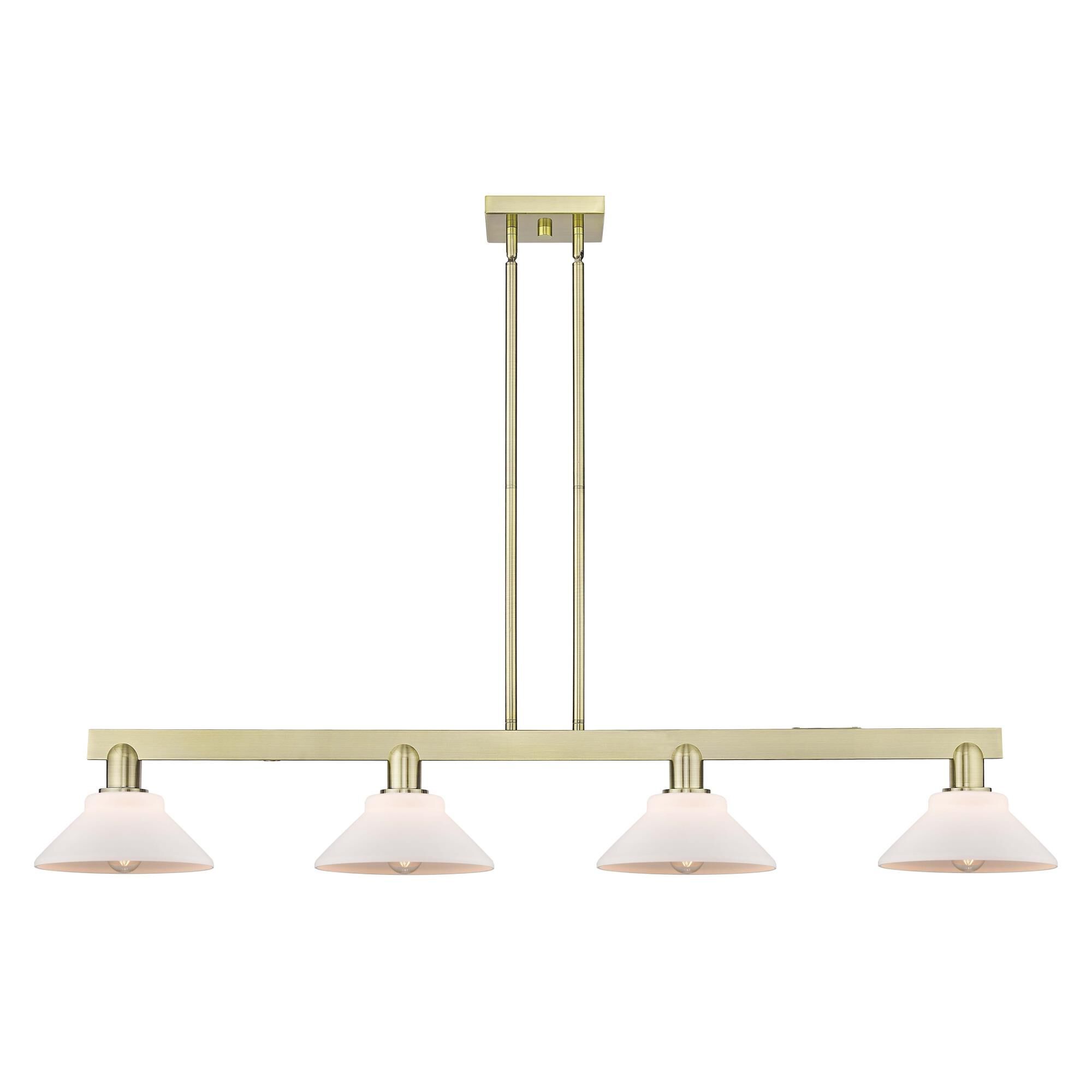 Shown in Antique Brass finish and Matte White glass