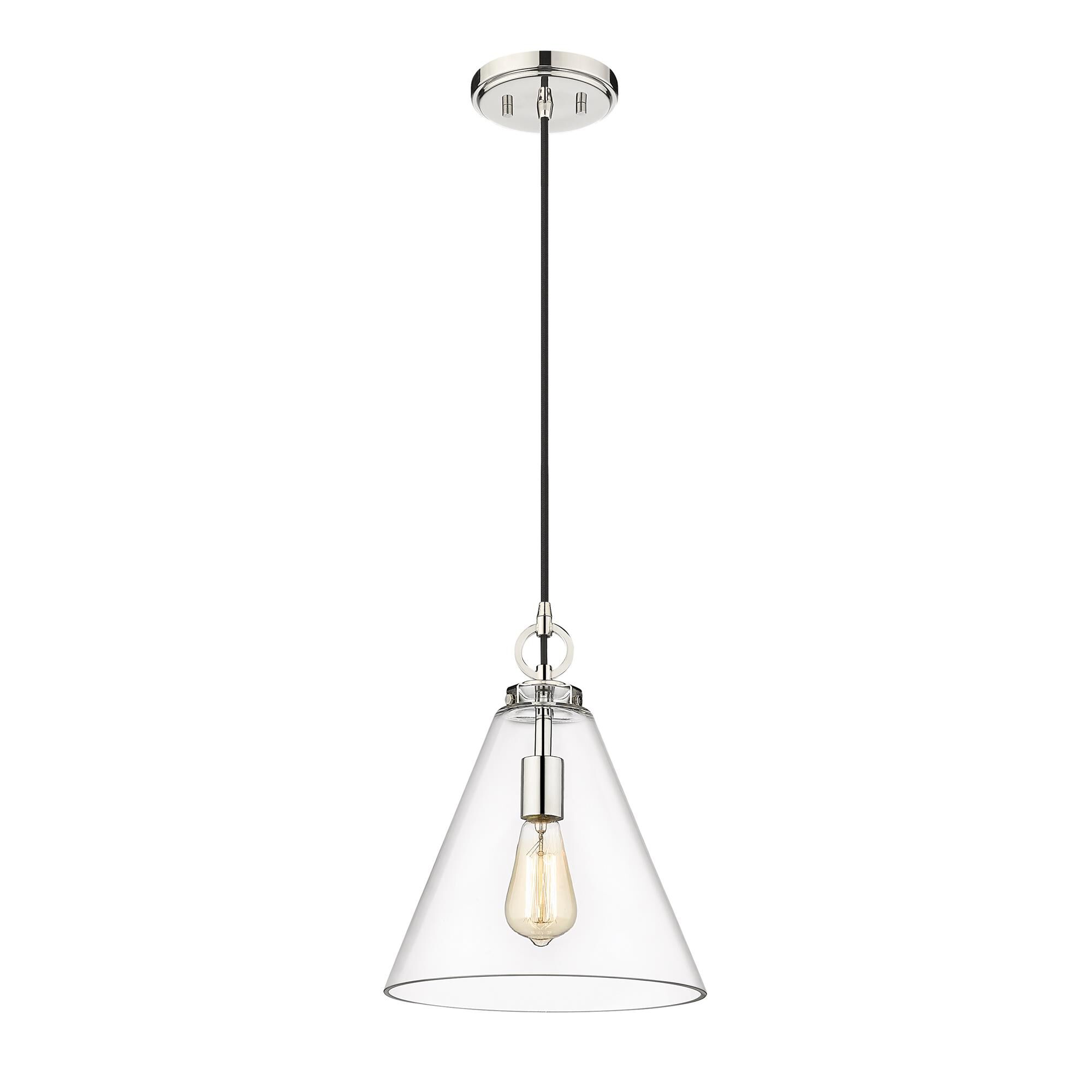 Shown in Polished Nickel finish and Glass shade