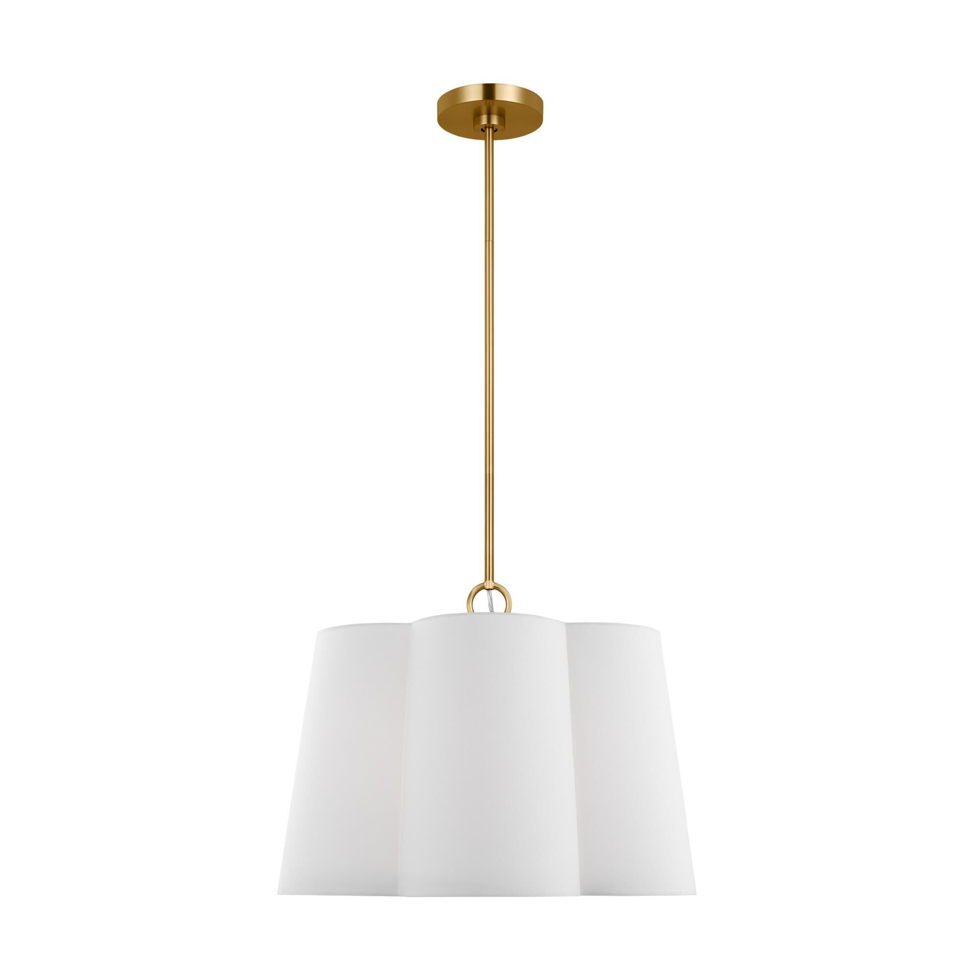 Shown in Burnished Brass finish and Silk Screen White Inside Clear Outside Glass Diffuser And White Linen Fabric shade