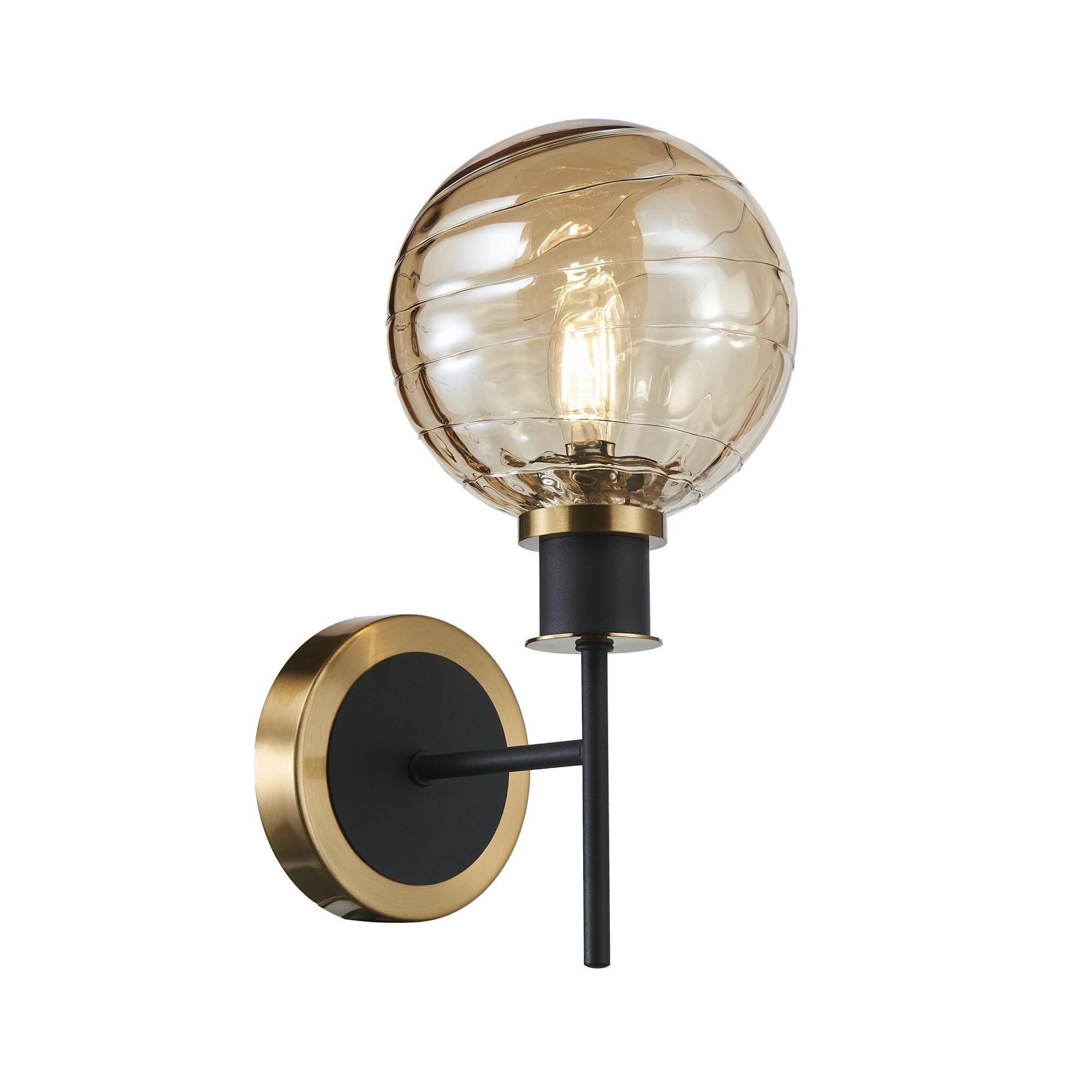 Shown in Black and Brushed Brass finish and Amber glass