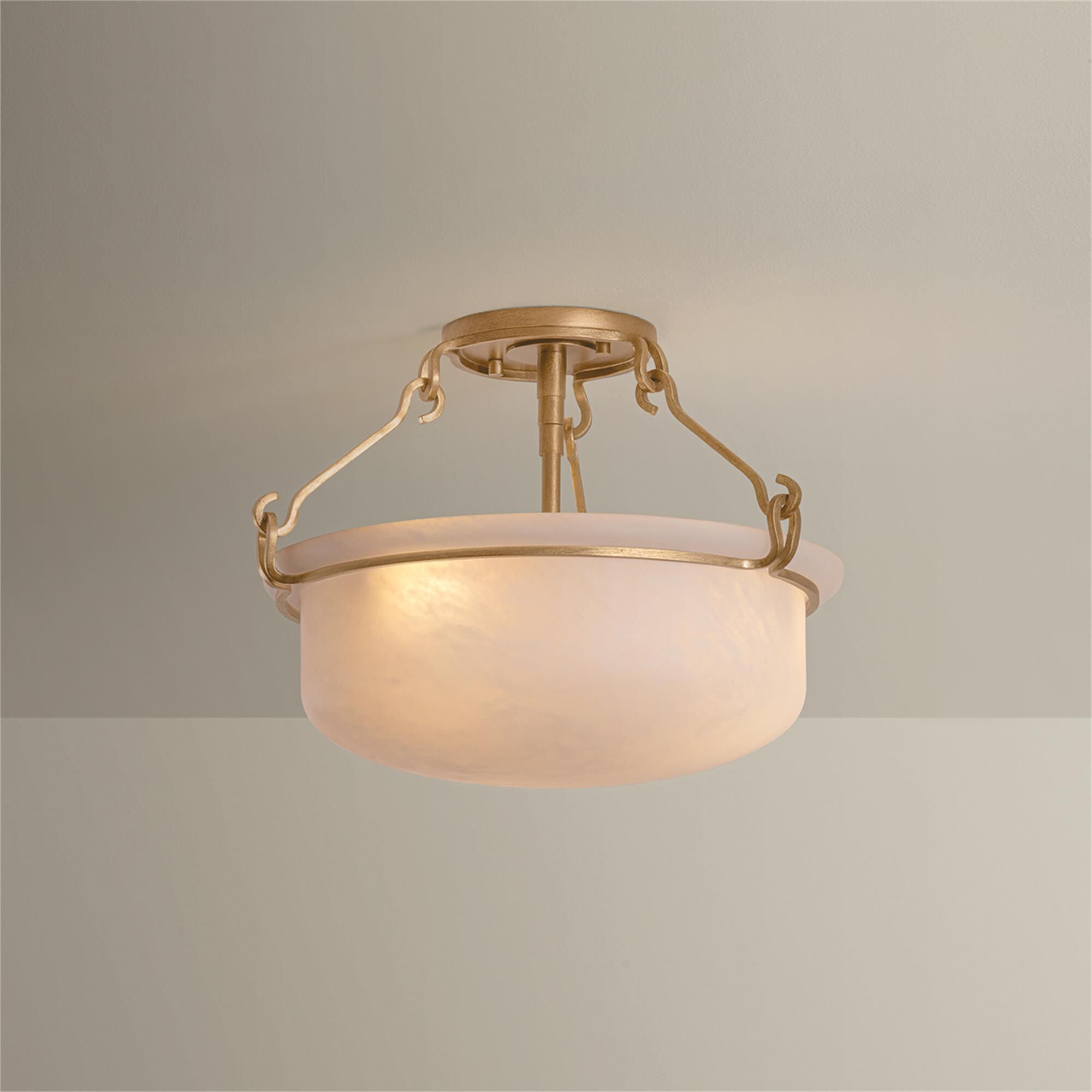 Shown in Patina Gold Leaf finish and Matte Cloud glass