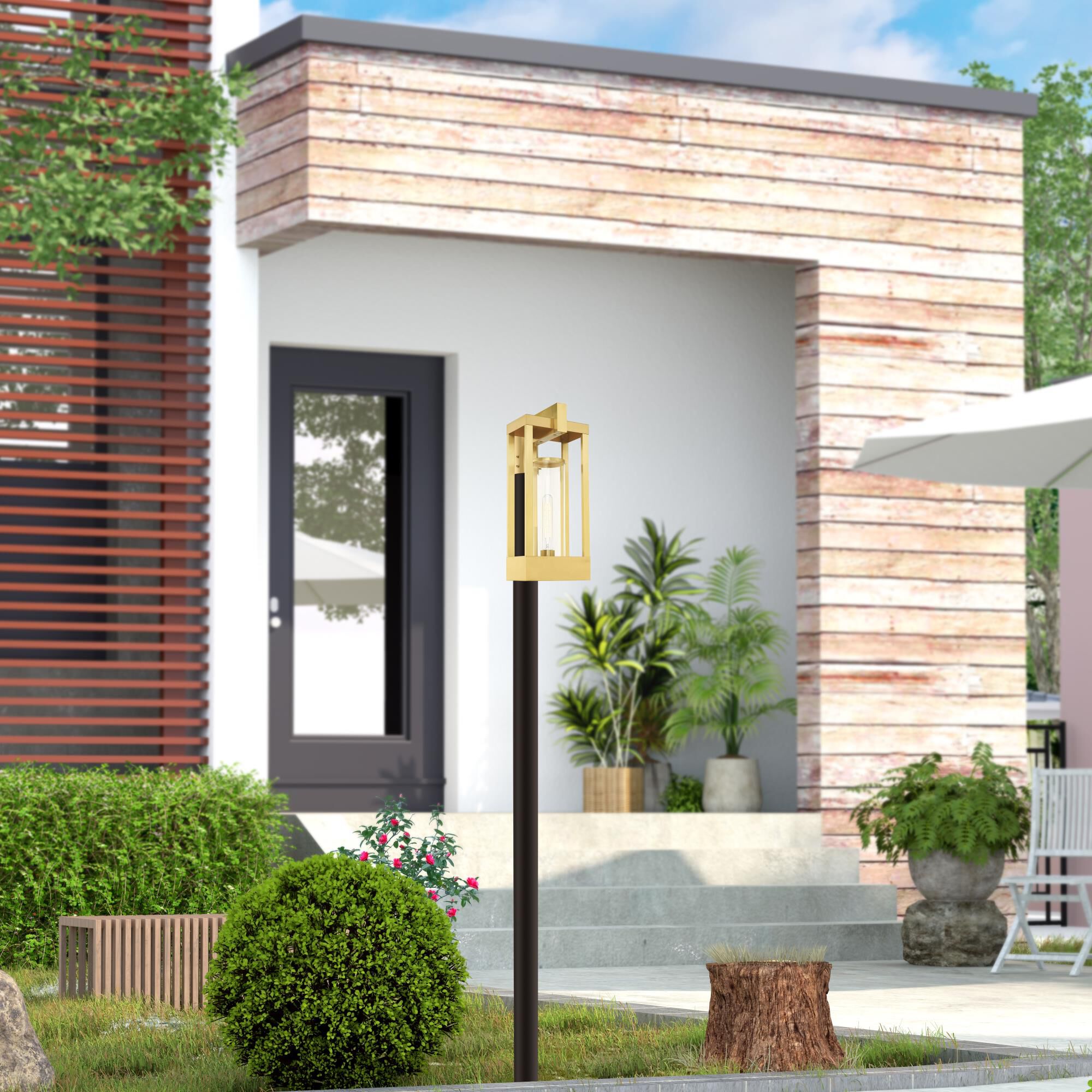 Shown in Satin Brass finish and Cylinder Clear glass