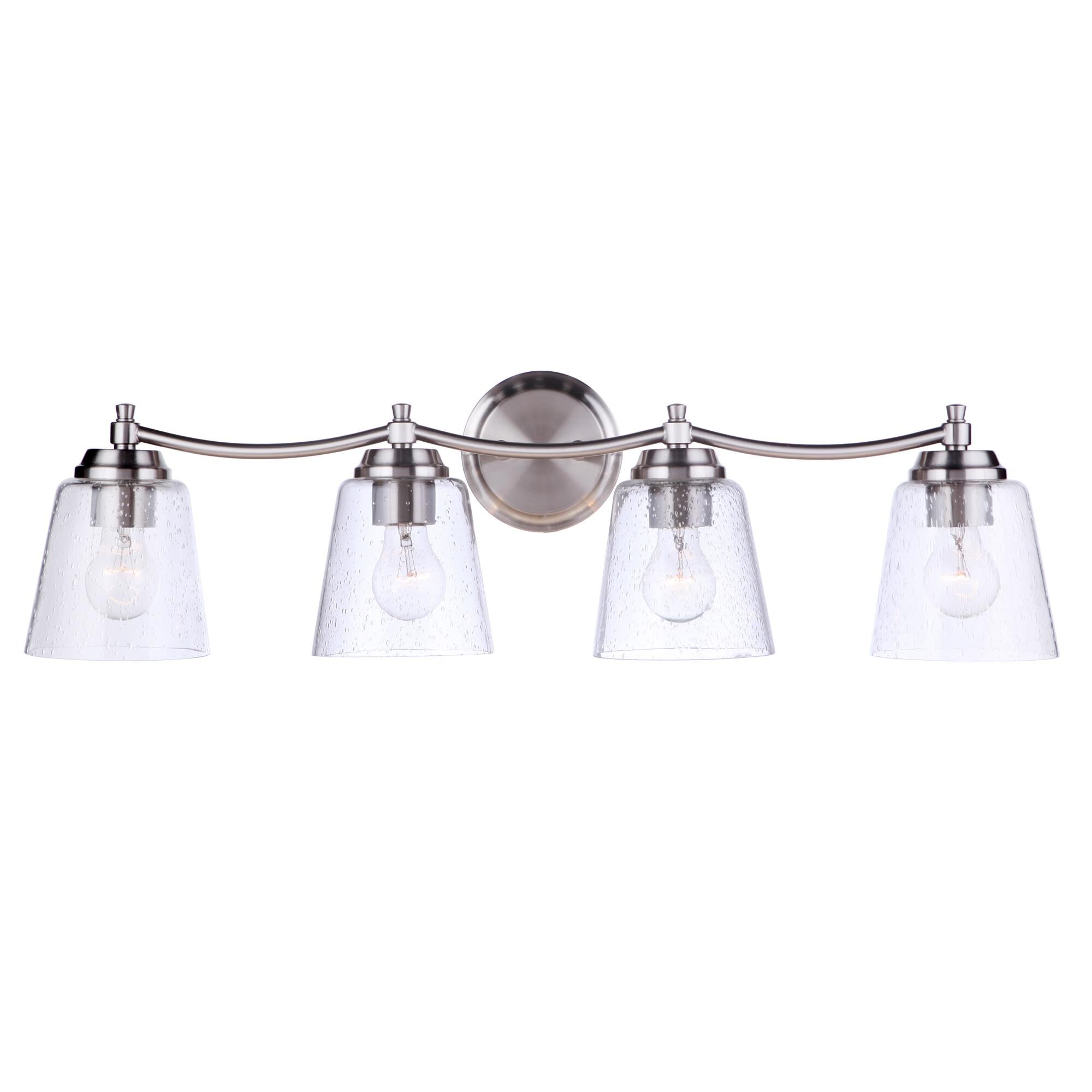 Shown in Brushed Polished Nickel finish and Clear Seeded glass and Glass shade