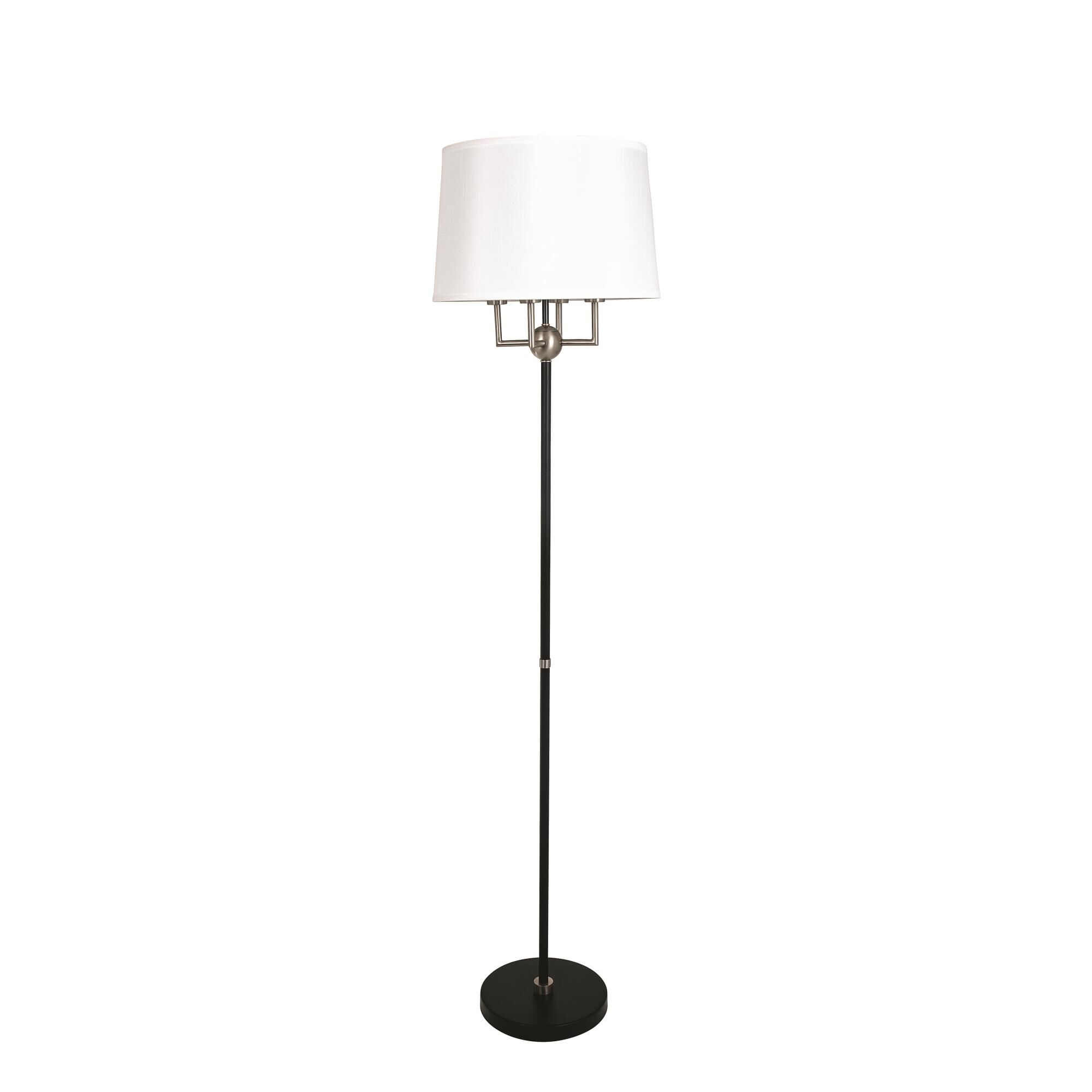Shown in Black/Satin Nickel finish and Fine White Linen /Pn Spider shade