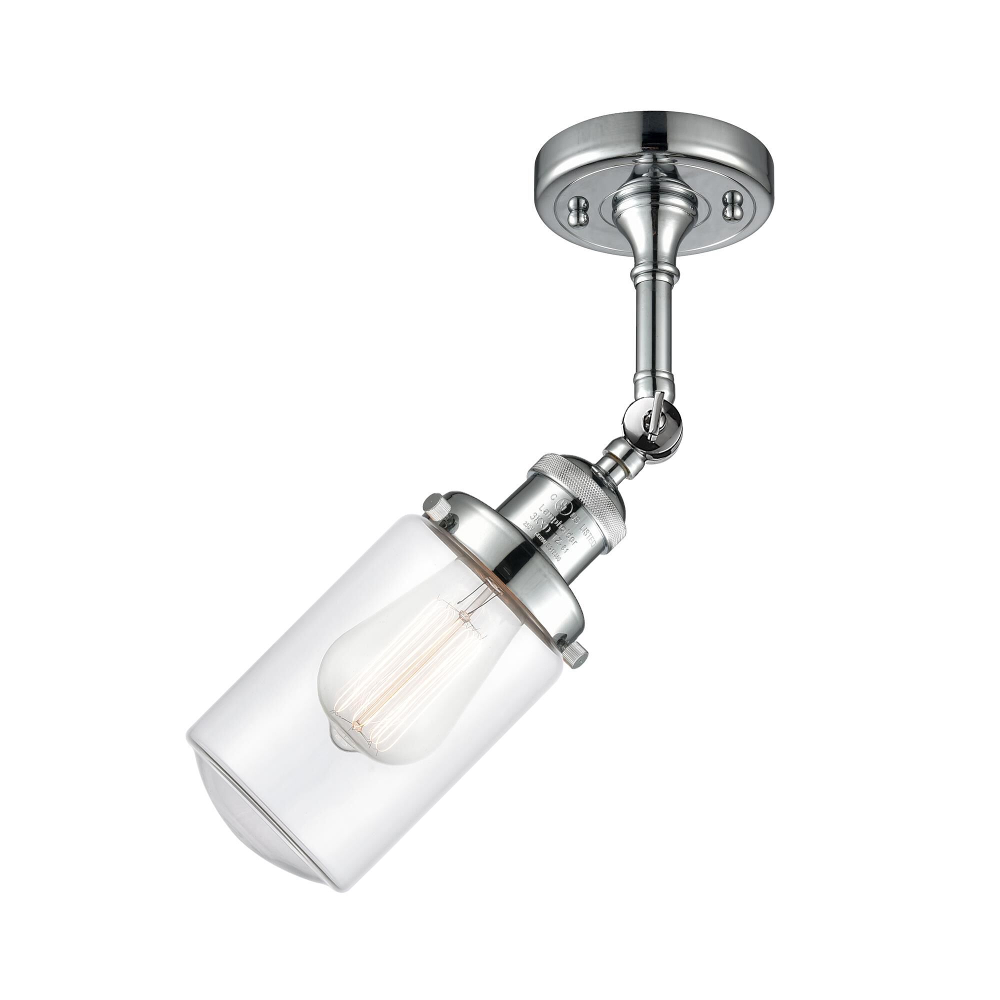 Shown in Polished Chrome finish and Schoolhouse glass and Glass shade and Bulb Tint - Amber accent