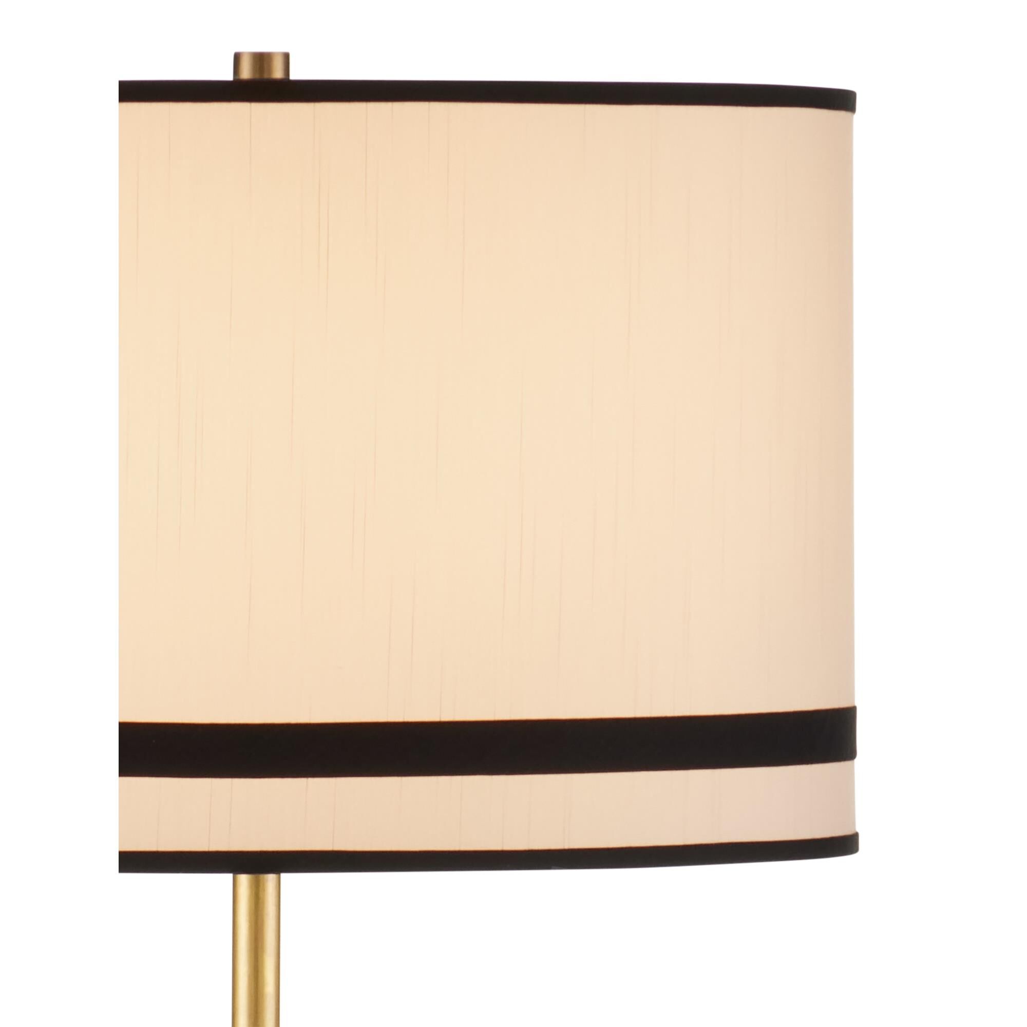 Shown in Black, Bronze and Antique Brass finish and Off-White Polyester/Black Trim shade
