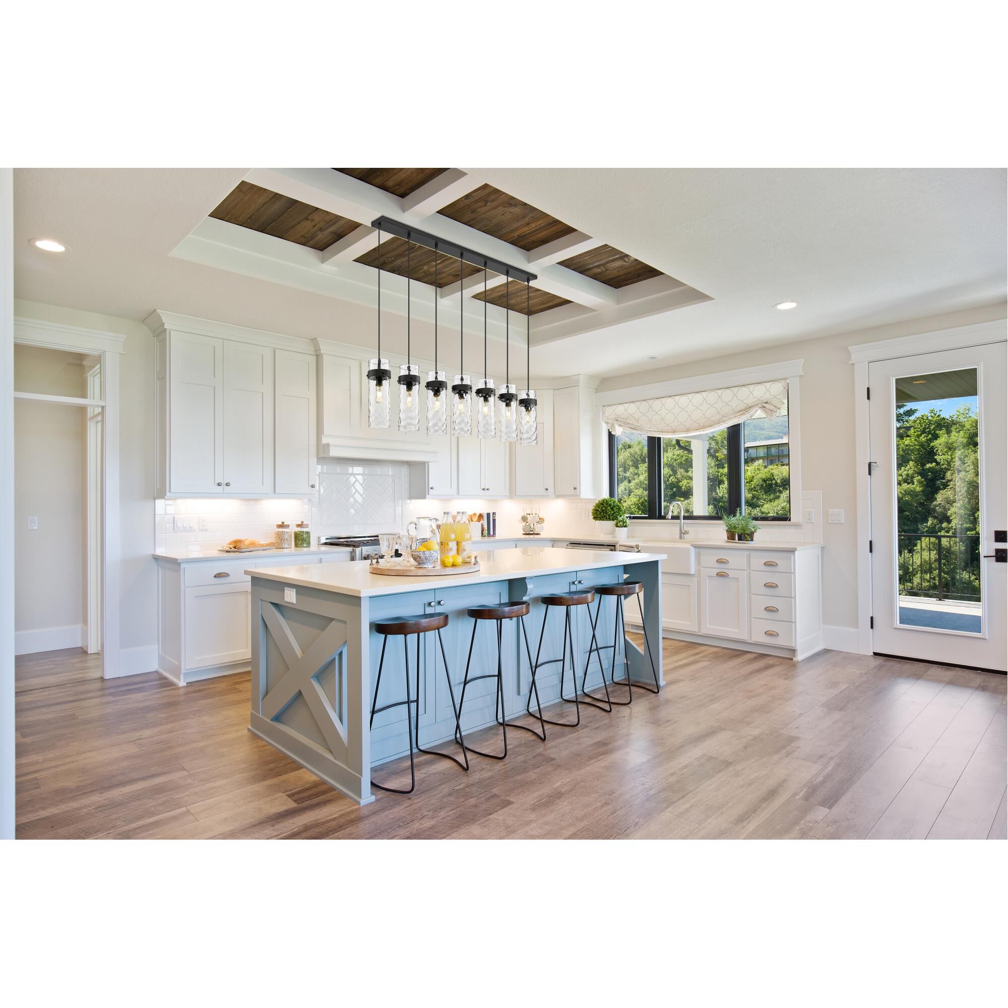 Shown in Matte Black finish and Clear Water glass and Clear Water shade