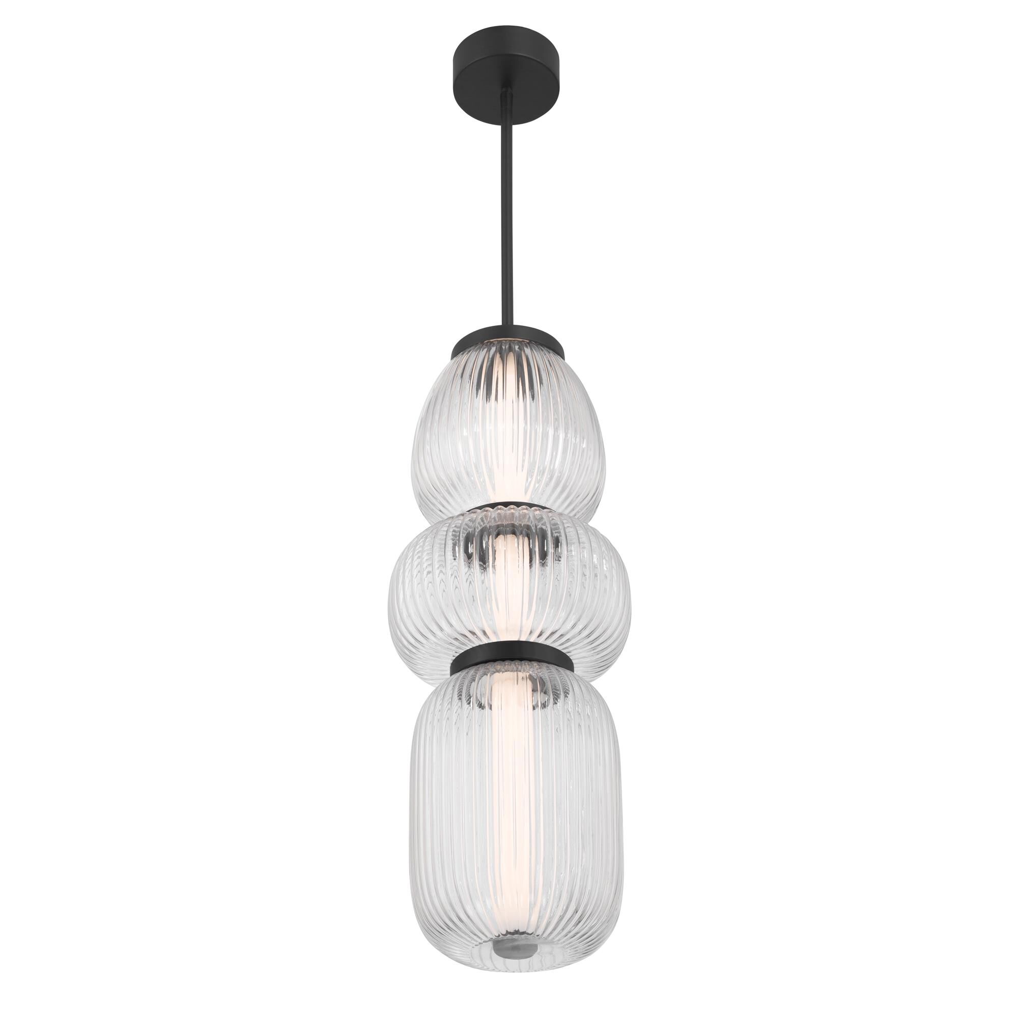 Shown in Dark Matte Black finish and Clear Ribbed glass