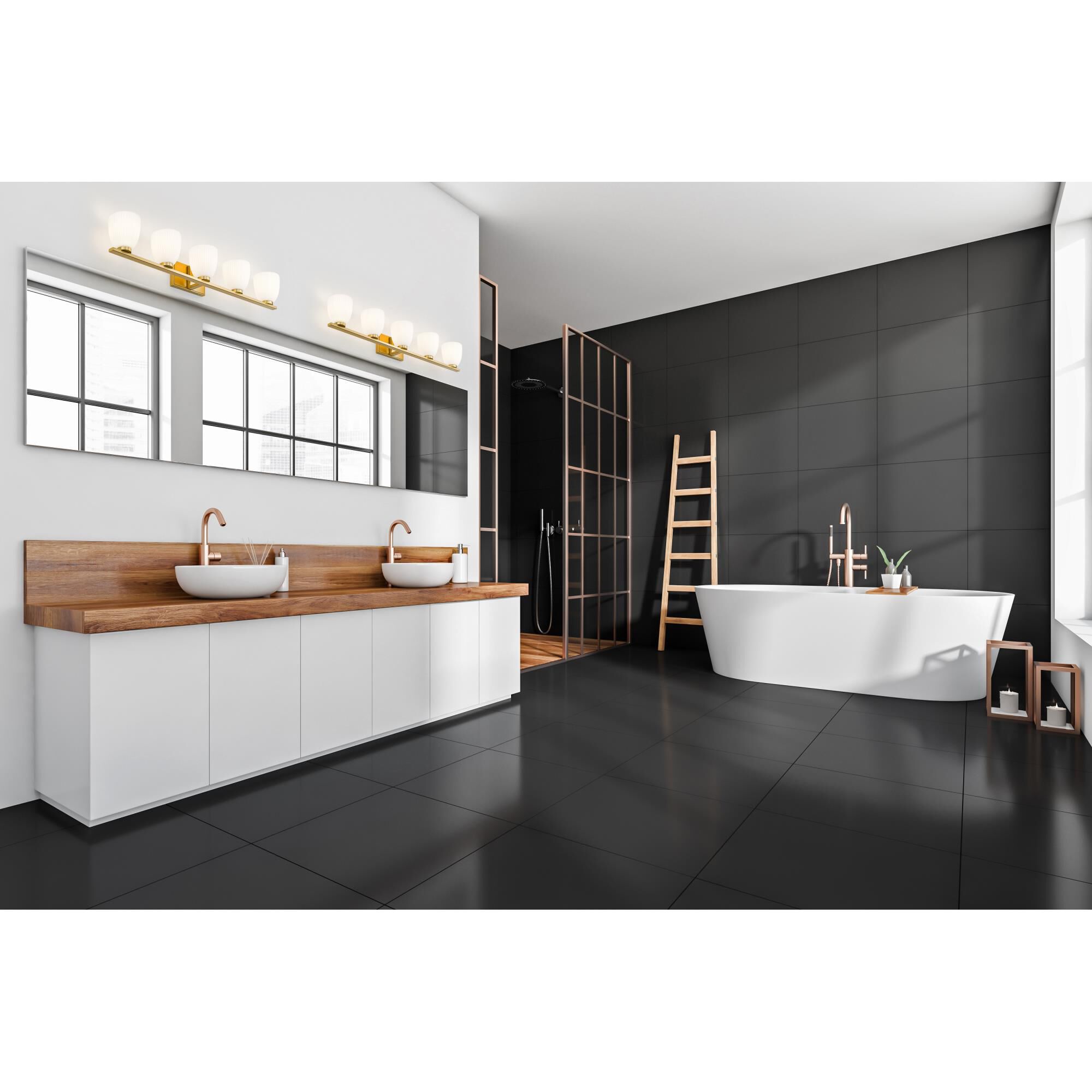 Shown in Modern Gold finish and Matte Opal glass and Matte Opal shade