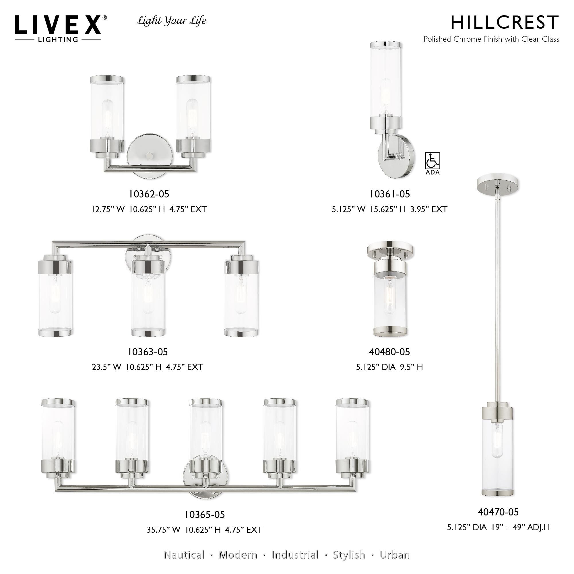 Hillcrest 35 Inch 5 Light Bath Vanity Light by Livex Lighting