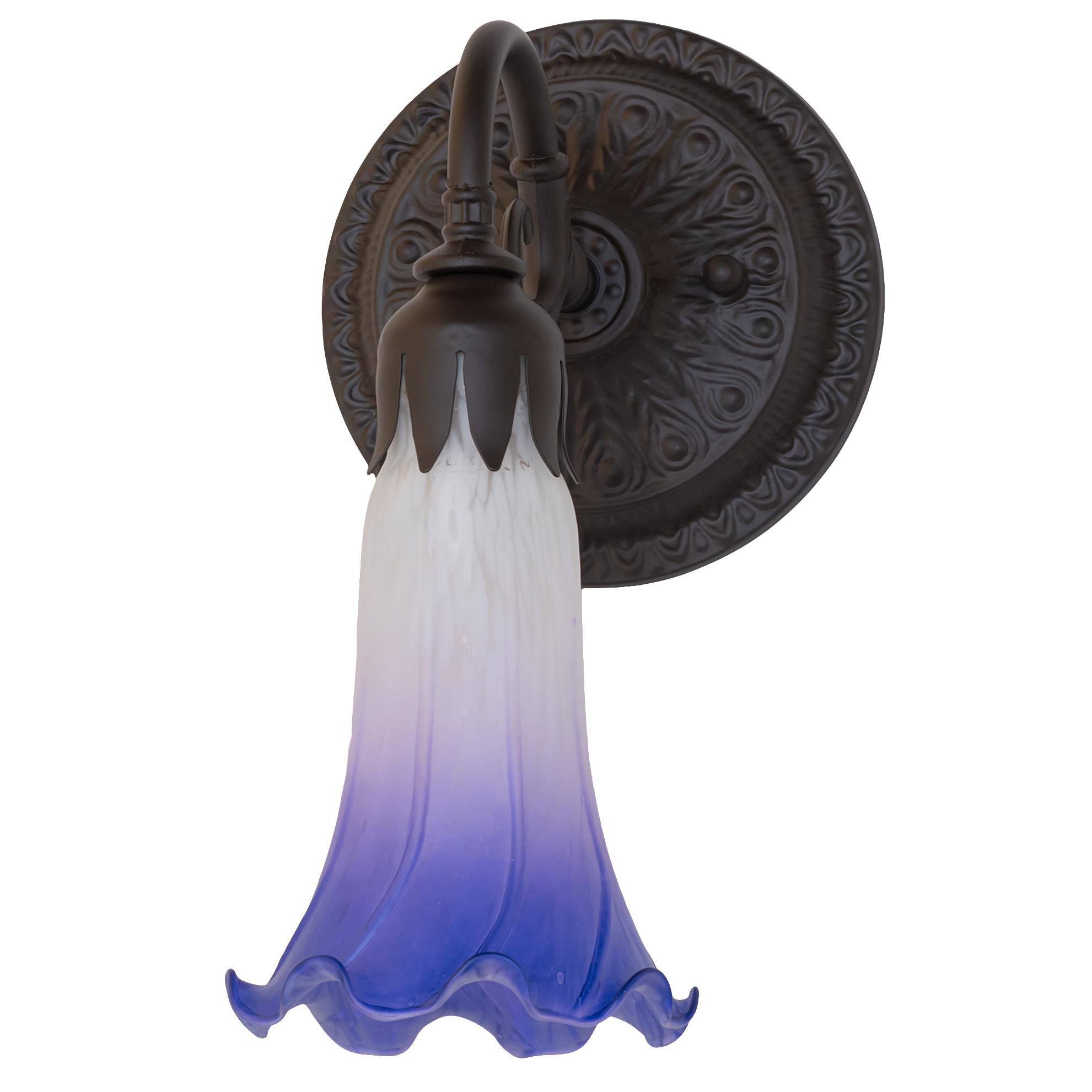 Shown in Oil Rubbed Bronze finish and Blue;White glass