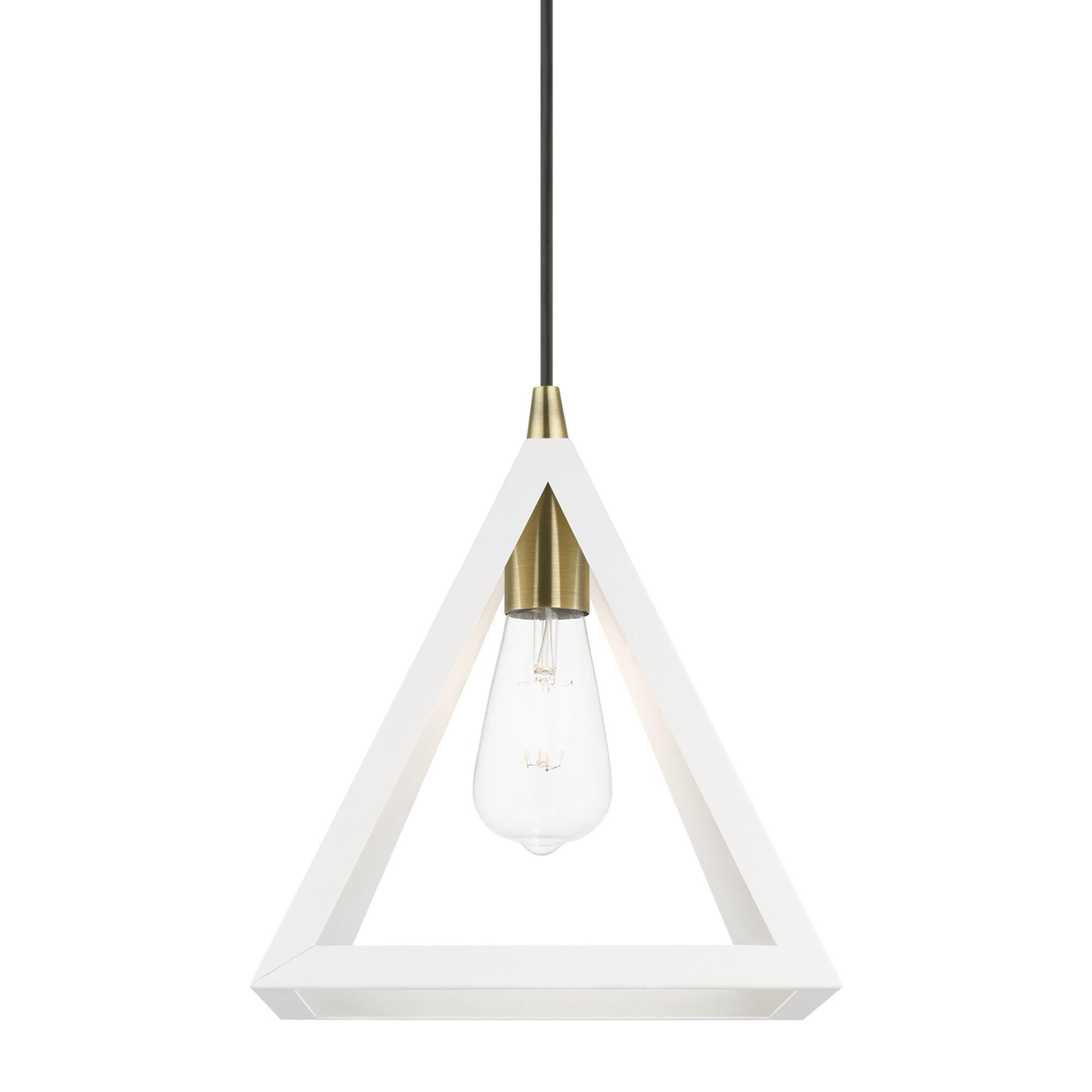 Shown in Textured White with Antique Brass Accents finish and Textured White Metal shade