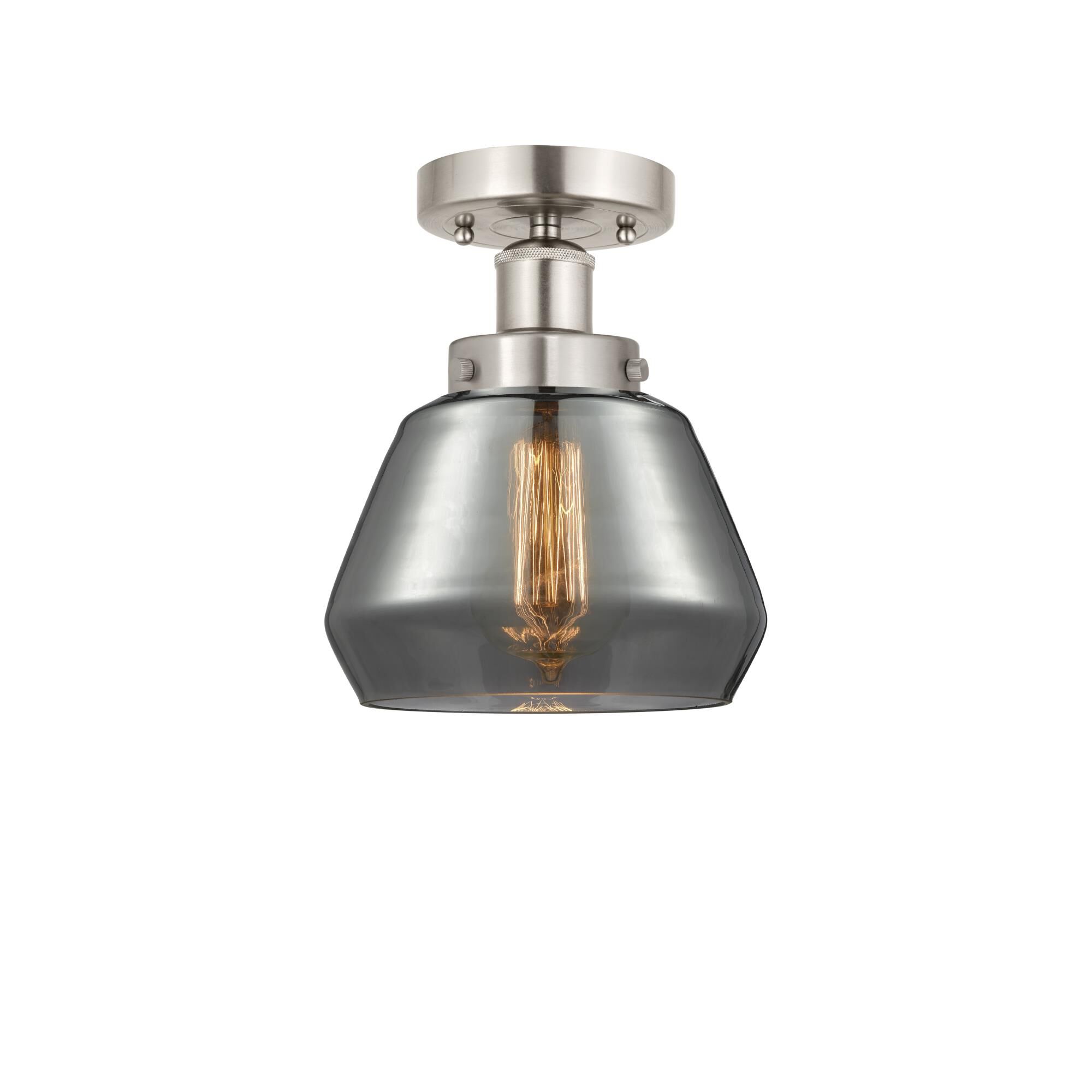 Shown in Brushed Satin Nickel, Plated Smoke finish and Plated Smoke glass and Plated Smoke Glass shade