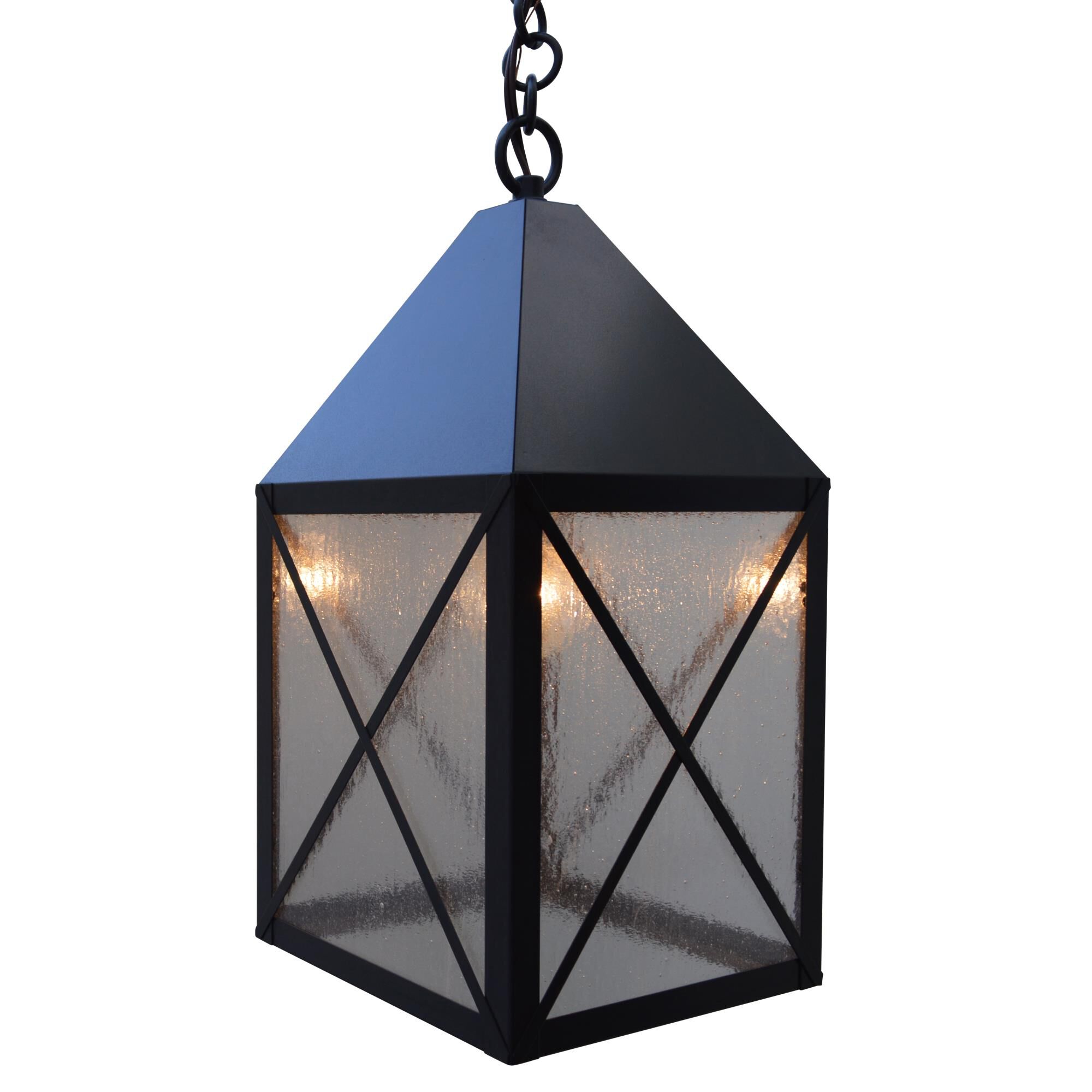 Shown in Bronze finish and Clear Seedy glass