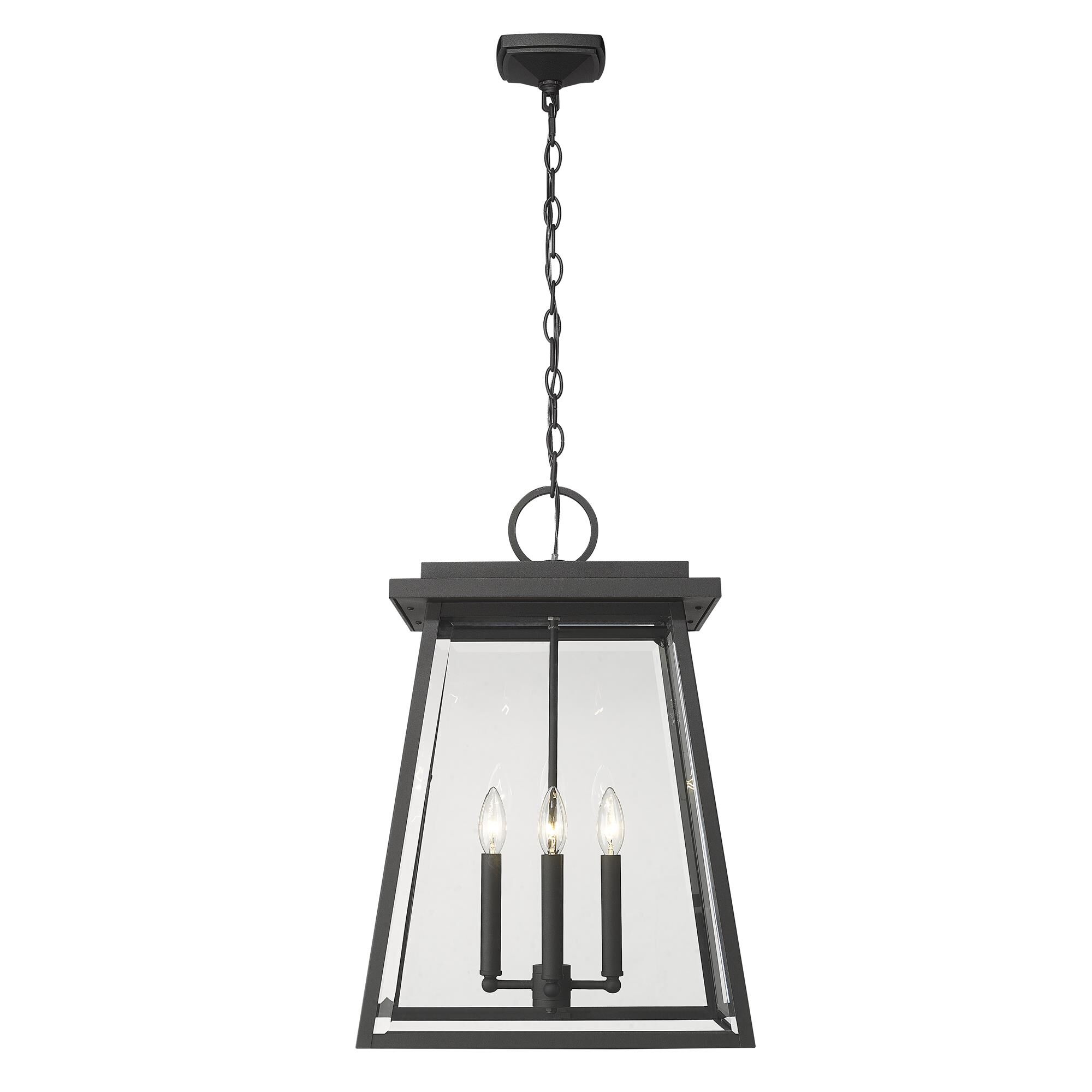 Shown in Black finish and Clear Beveled glass
