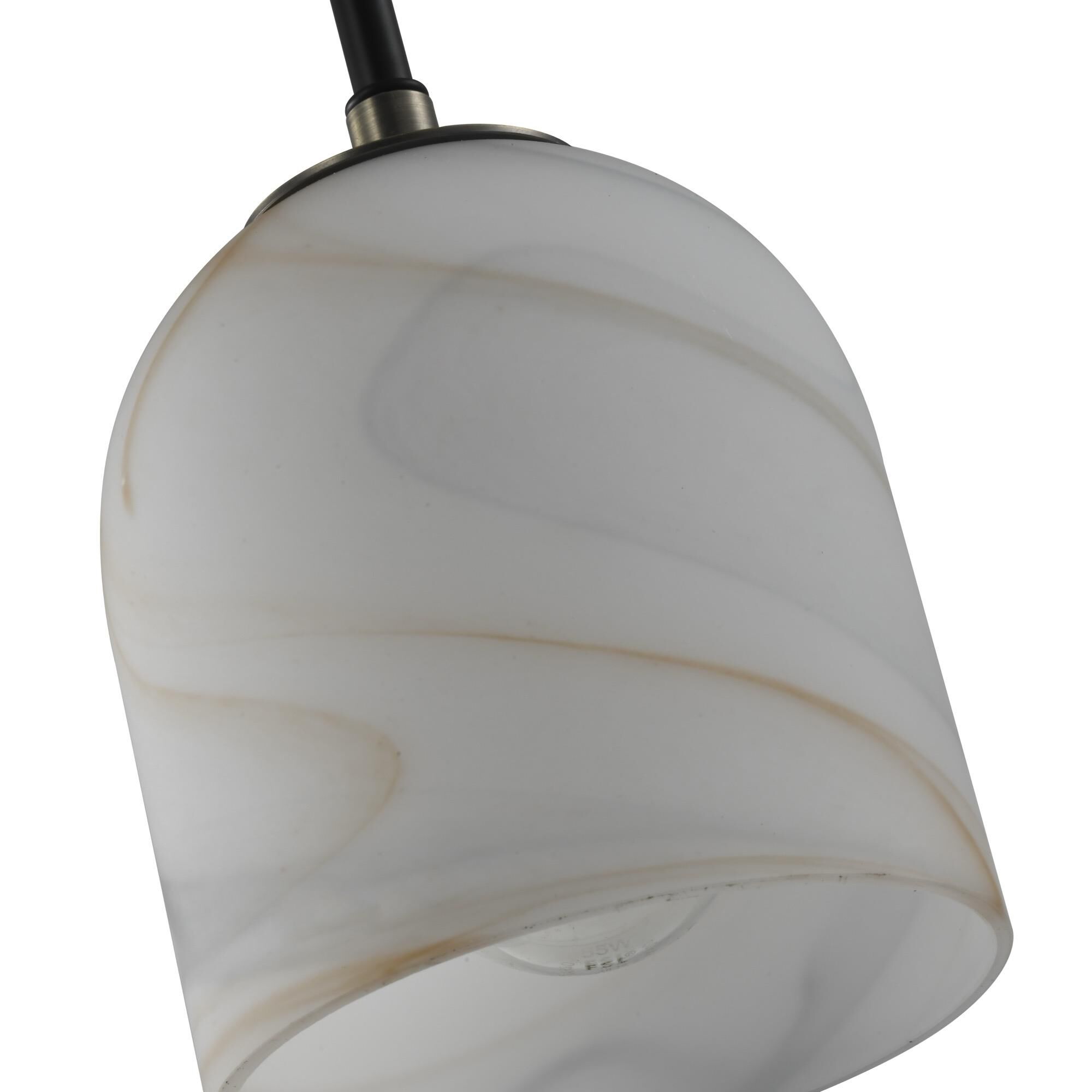 Shown in Black and Brushed Brass finish and Alabaster Style glass