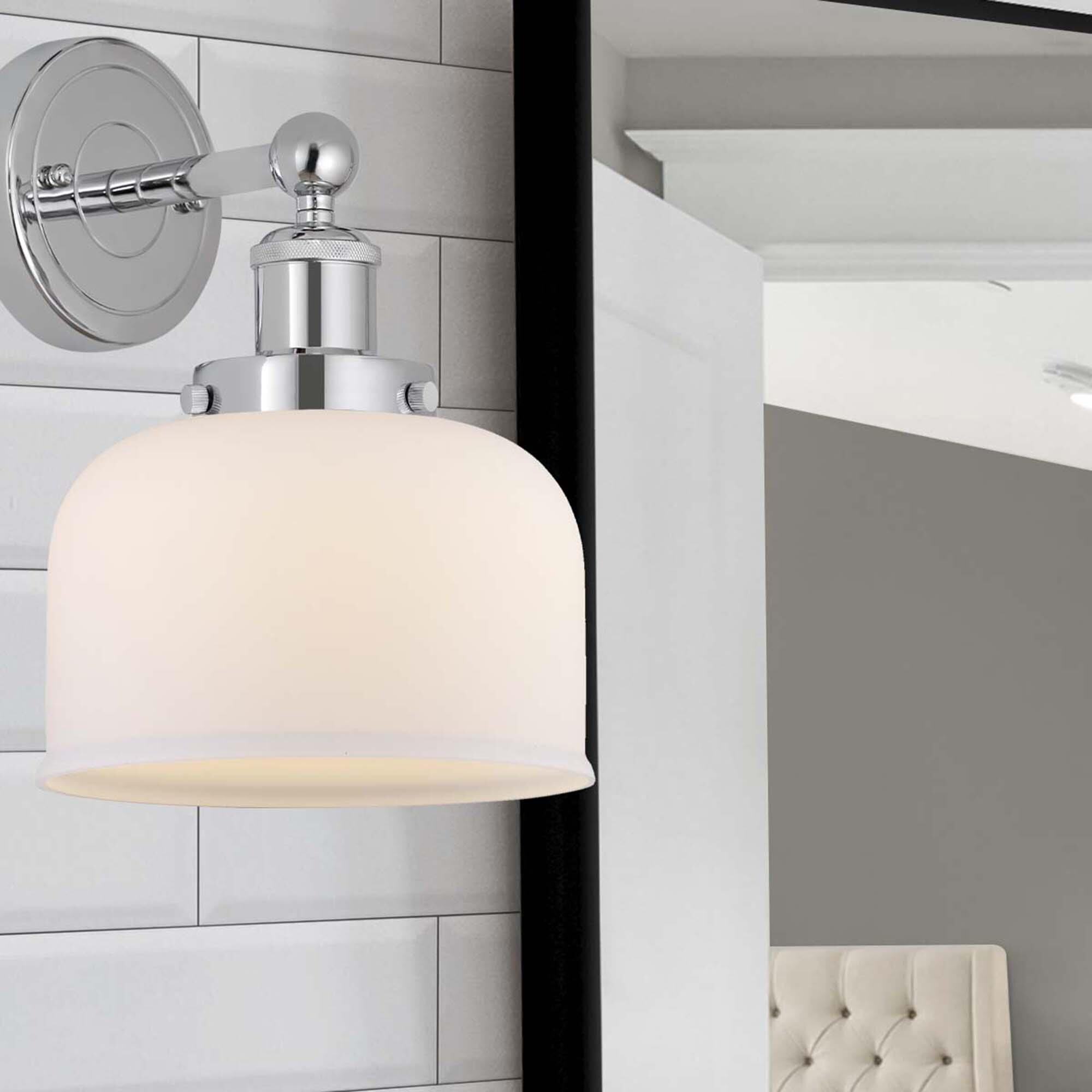 Shown in Polished Chrome  finish and Matte White glass